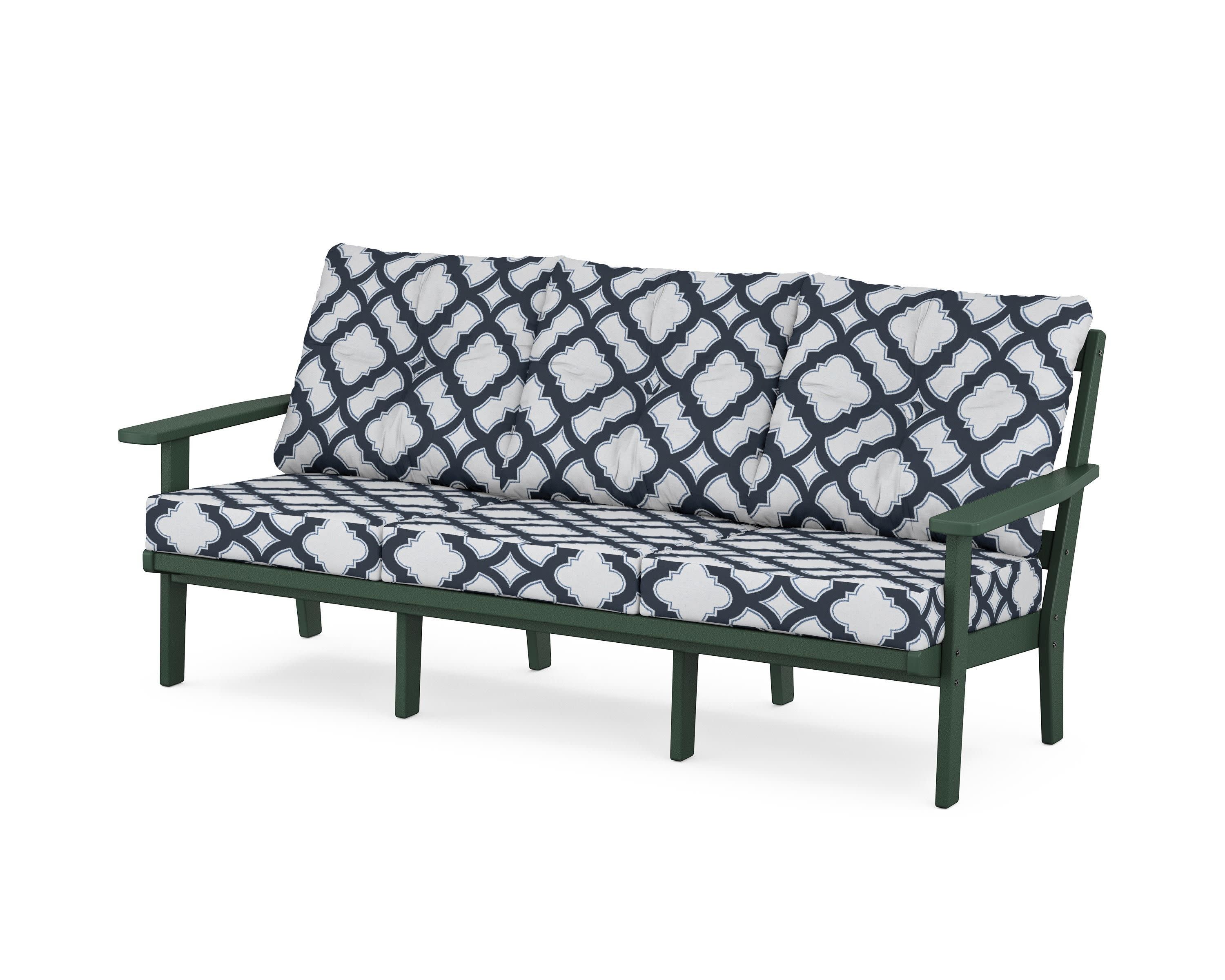 Oxford Deep Seating Sofa in Green / Trellis Marine Indigo