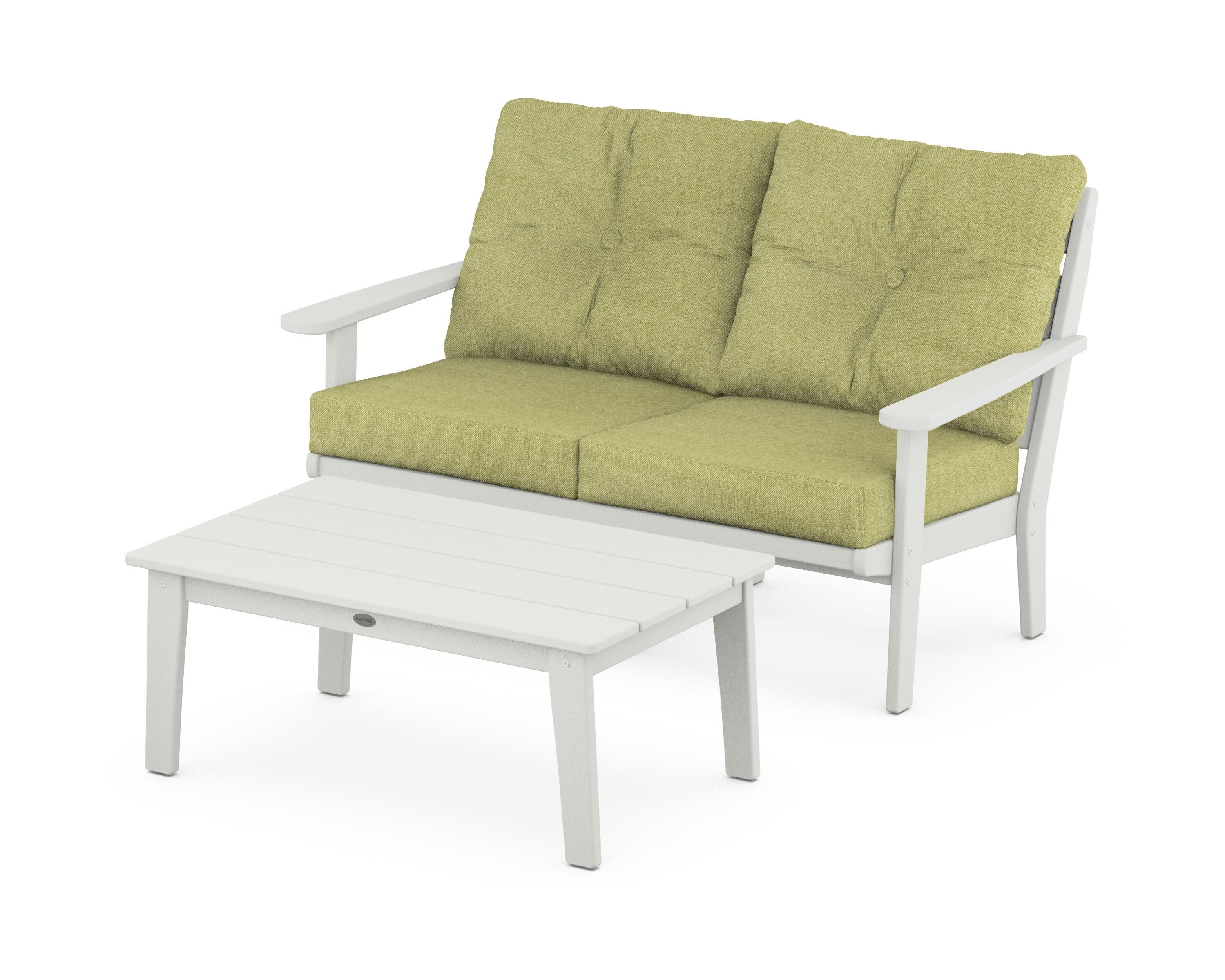 Lakeside 2-Piece Lounge Loveseat Set in Vintage White / Chartreuse Boucle