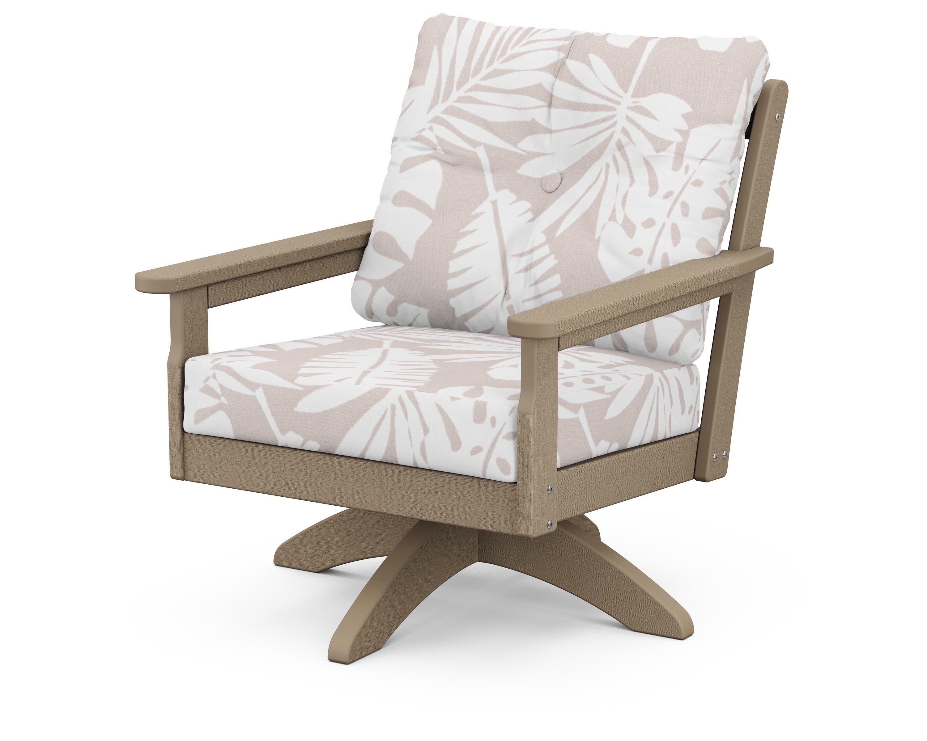 Vineyard Deep Seating Swivel Chair in Vintage Sahara / Leaf Dune Burlap