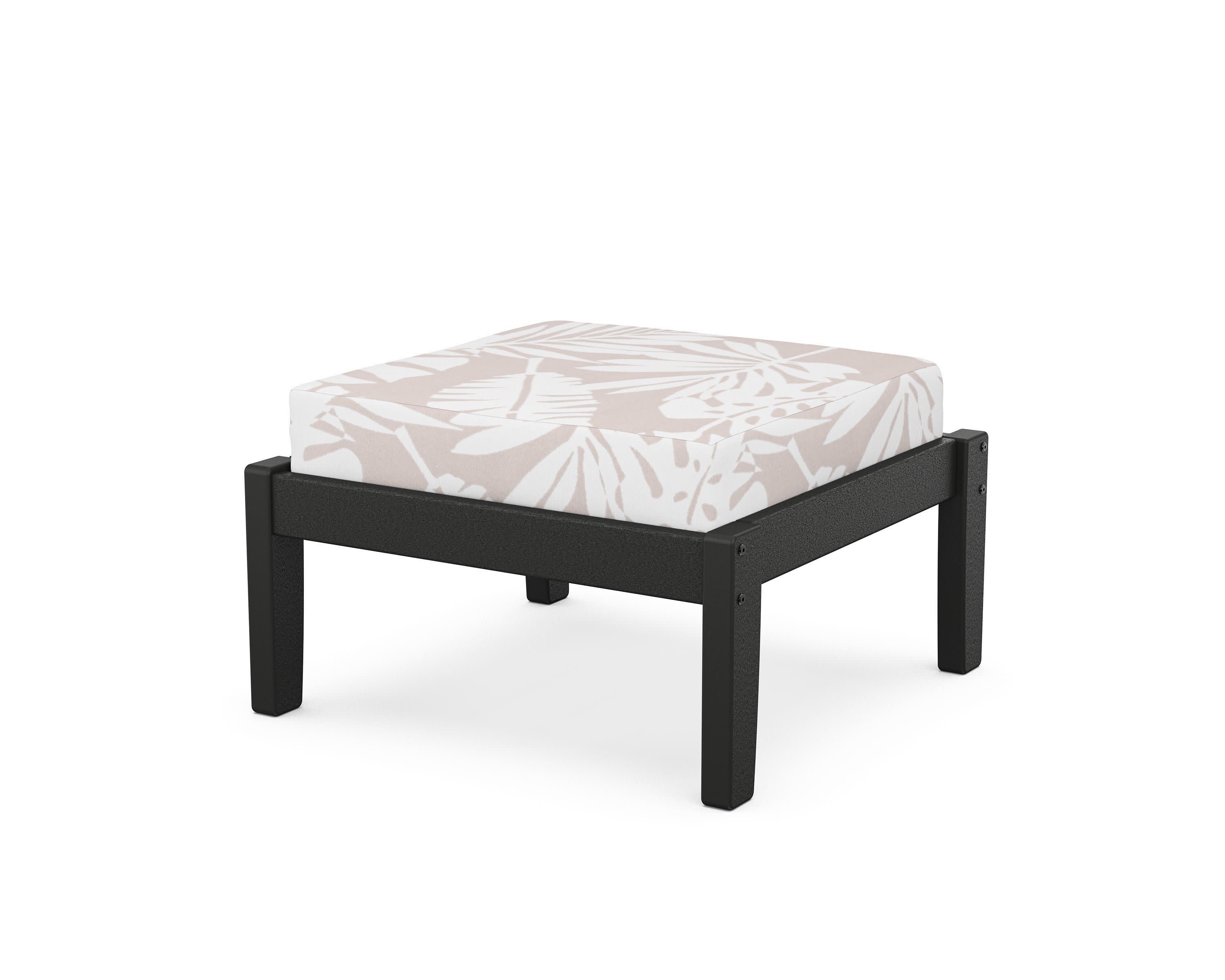 Deep Seating Ottoman in Black / Leaf Dune Burlap