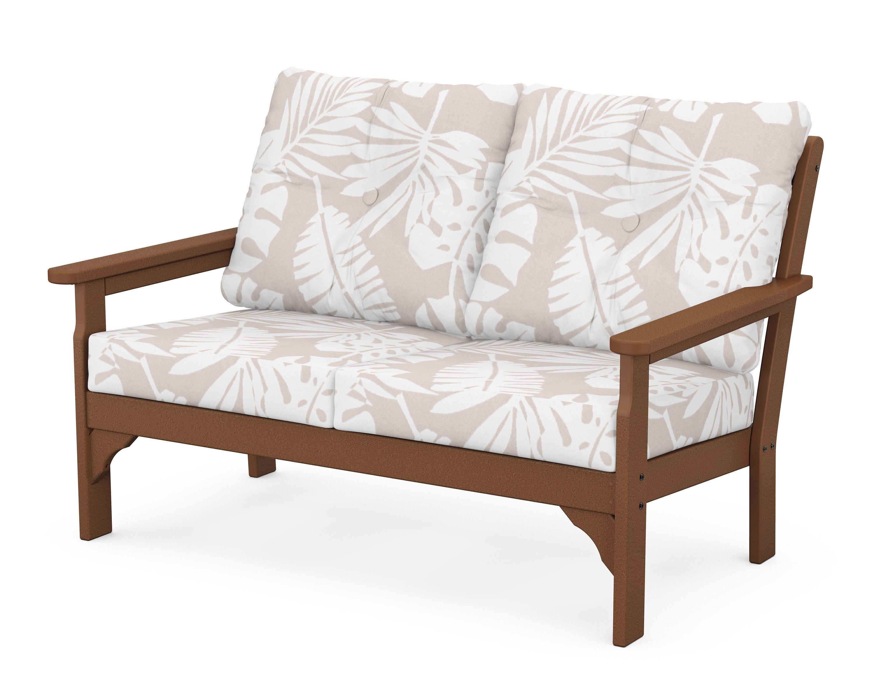 Vineyard Deep Seating Loveseat in Teak / Leaf Dune Burlap