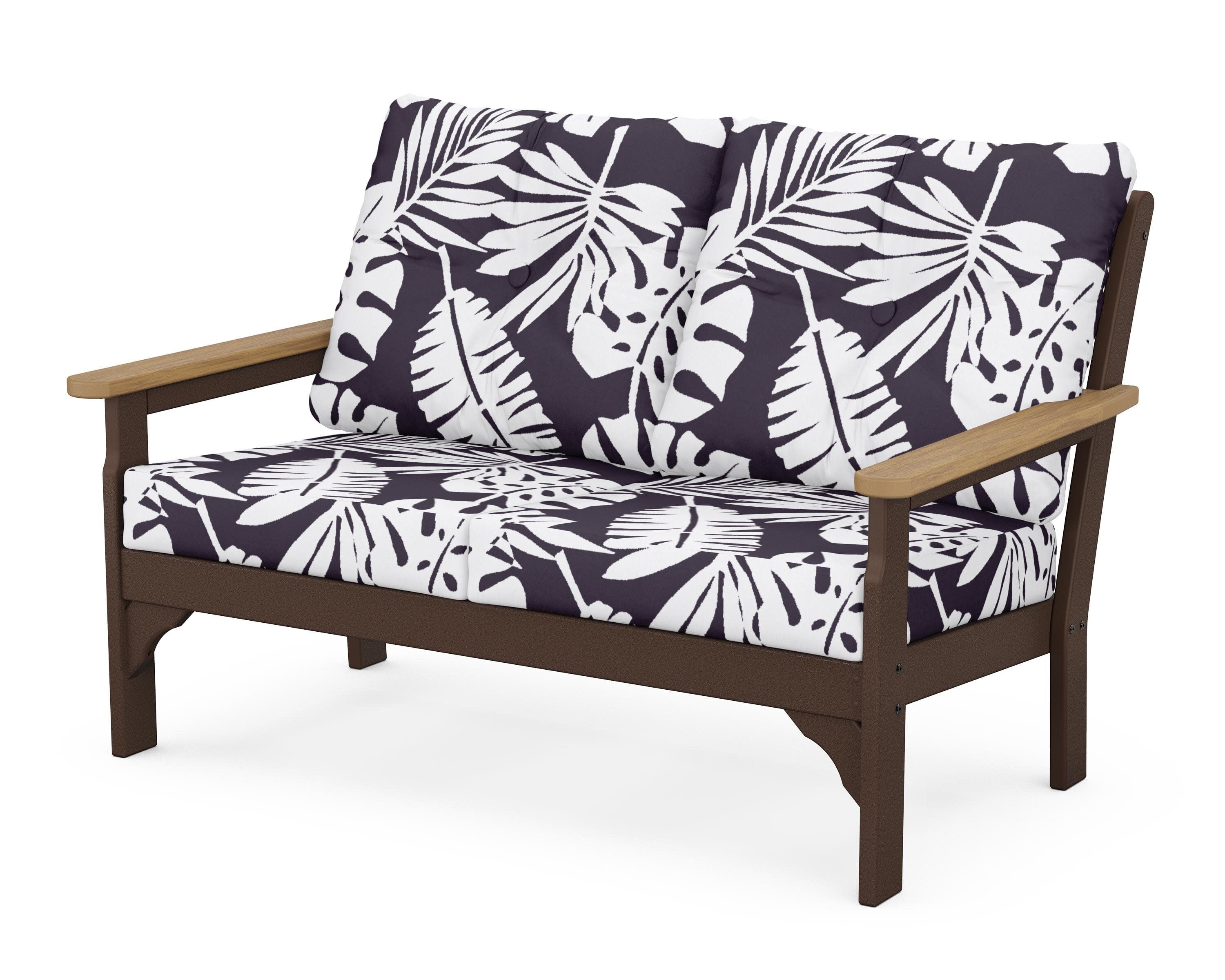 Vineyard Deep Seating Loveseat in Mahogany / Natural / Leaf Navy