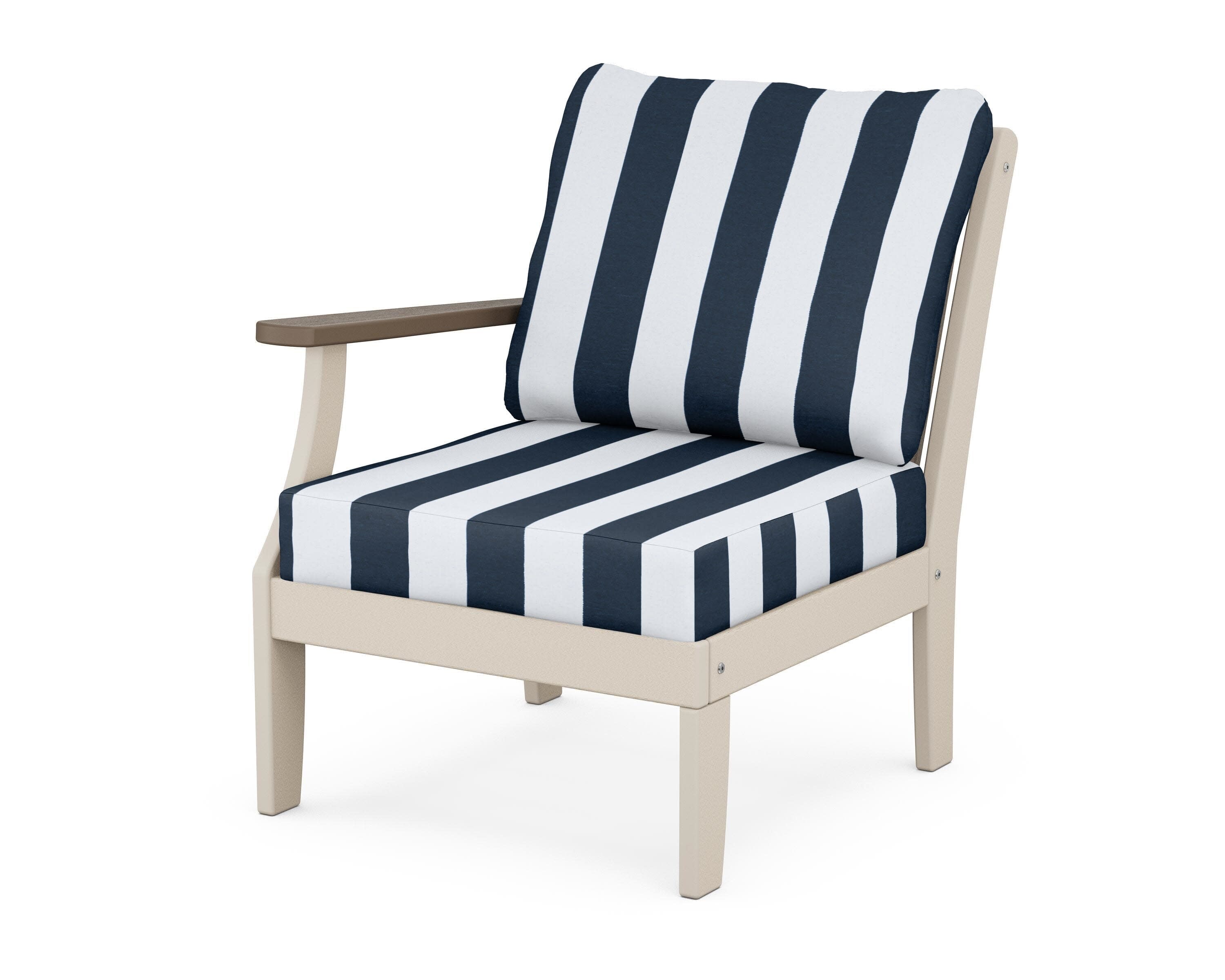 Braxton Modular Left Arm Chair in Sand / Kona / Cabana Stripe Marine Indigo