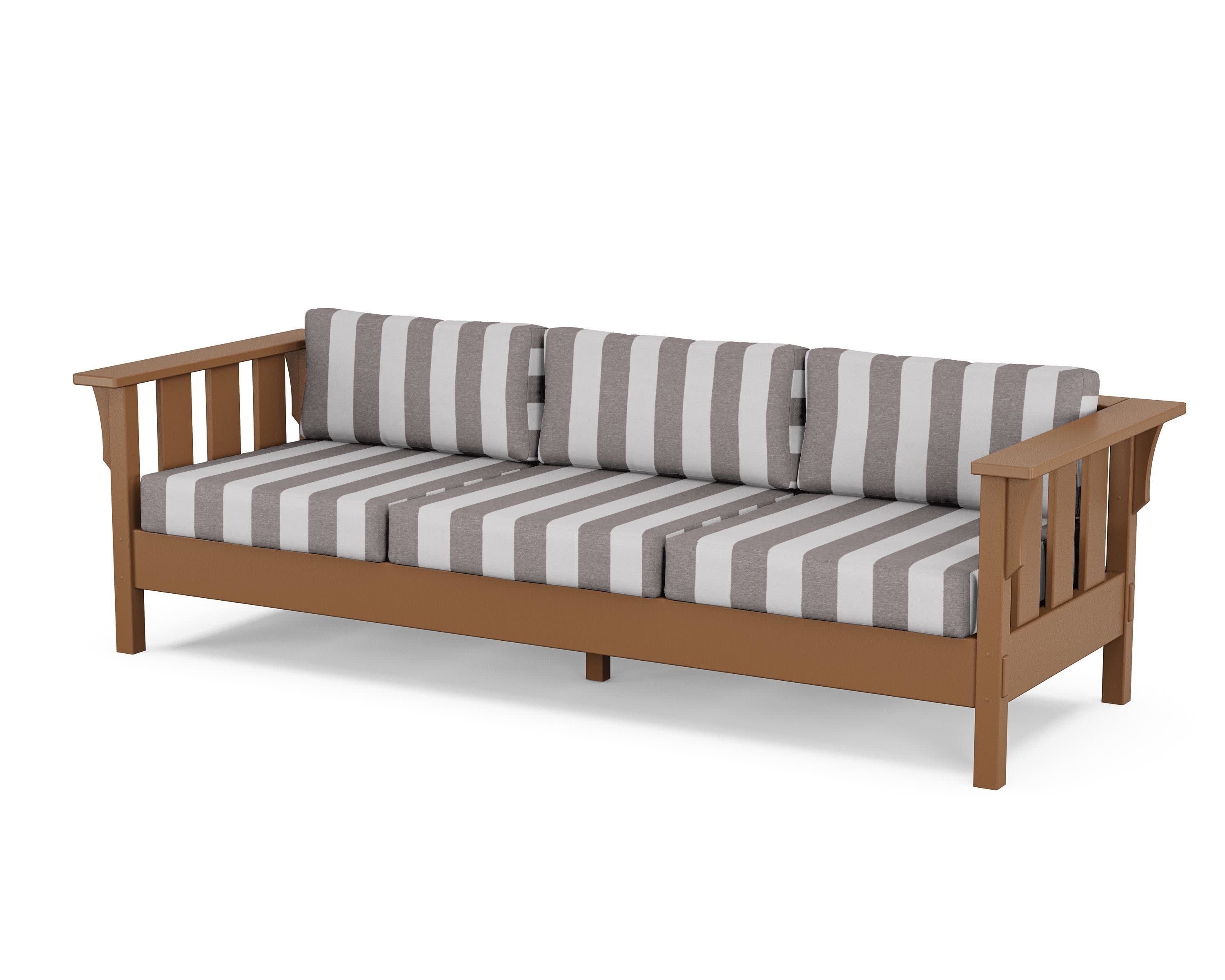 Acadia Deep Seating Sofa in Teak / Cabana Stripe Grey Mist