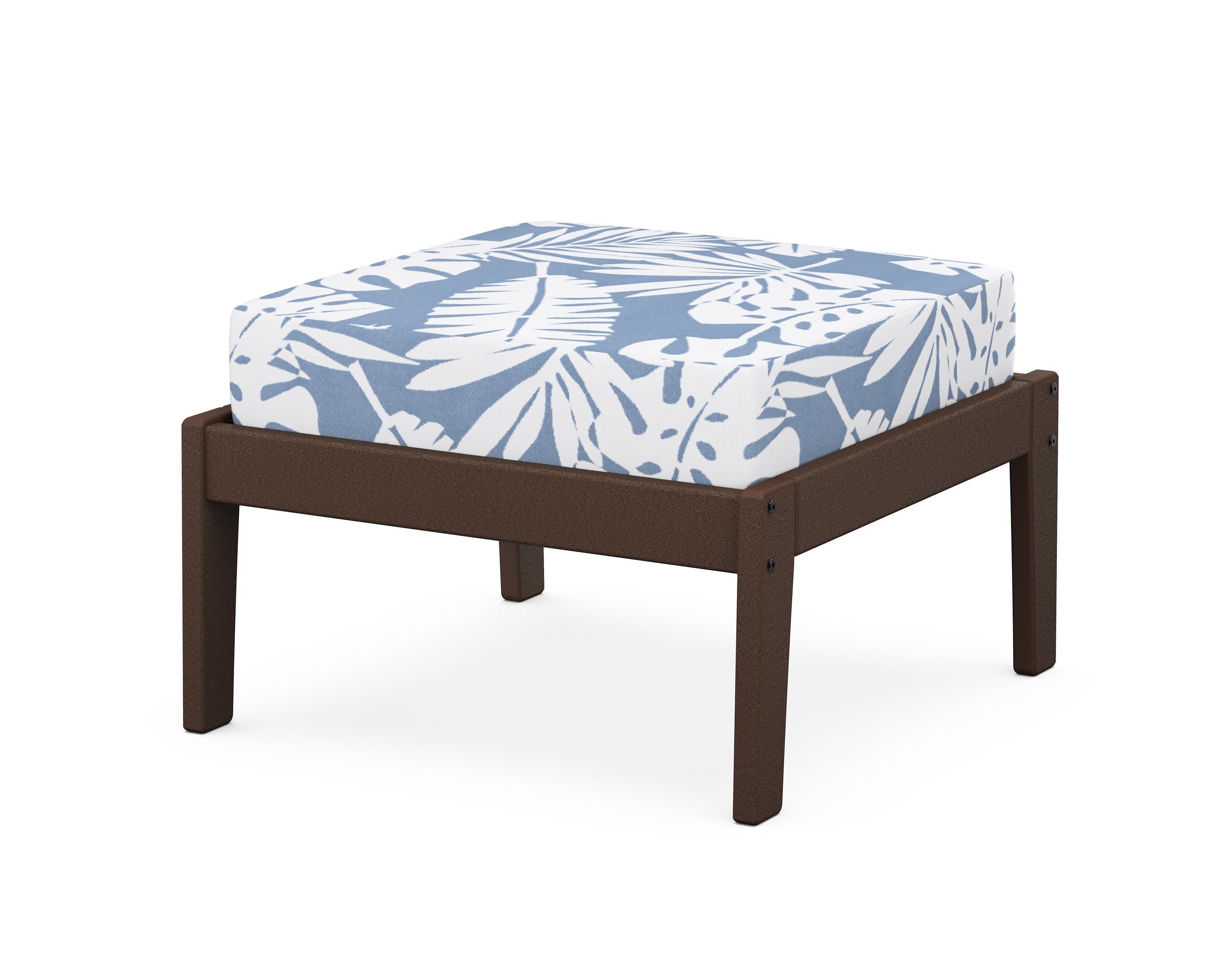 Deep Seating Ottoman in Mahogany / Leaf Sky Blue