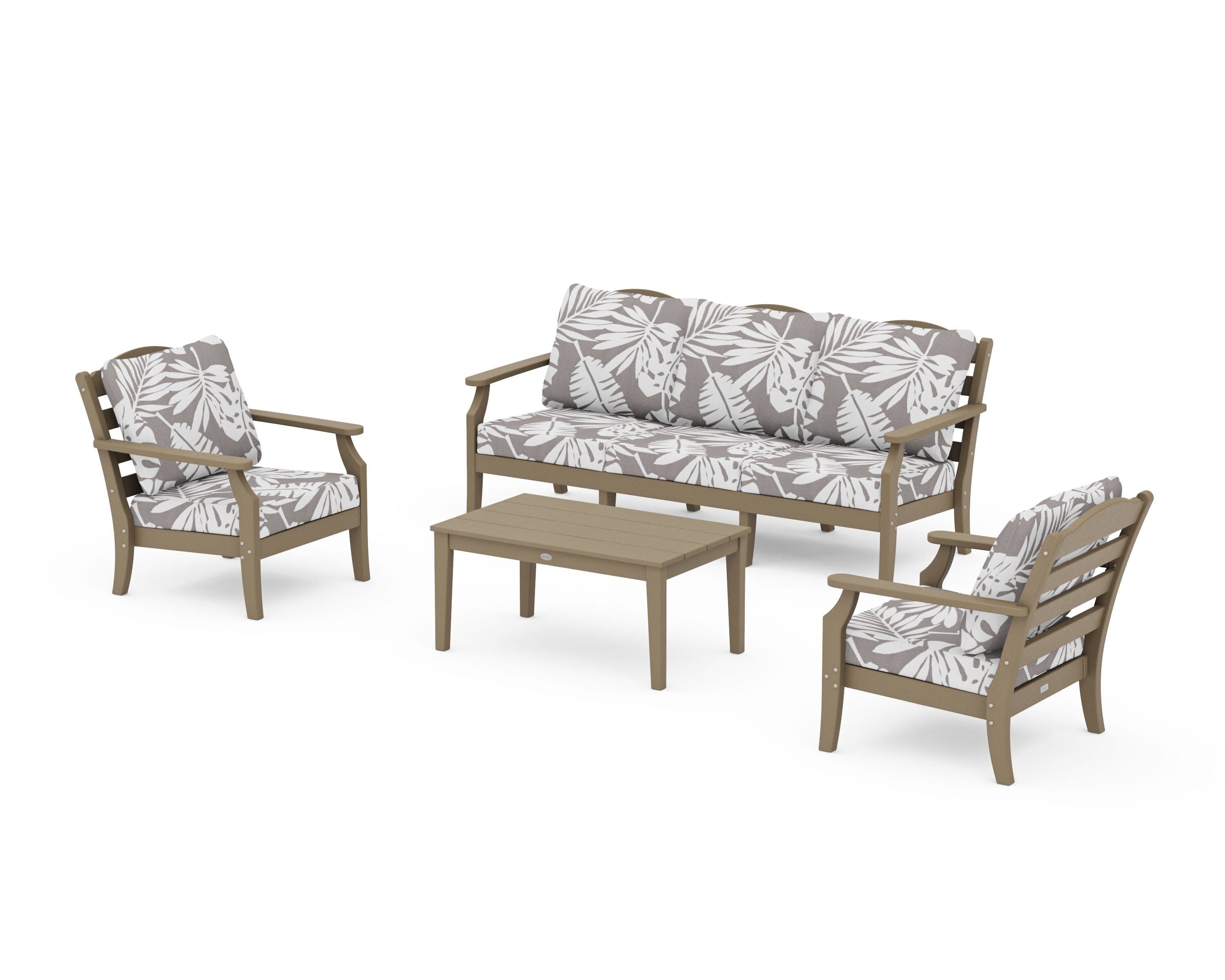 Savannah 4-Piece Deep Seating Set with Sofa in Vintage Sahara / Leaf Grey Mist