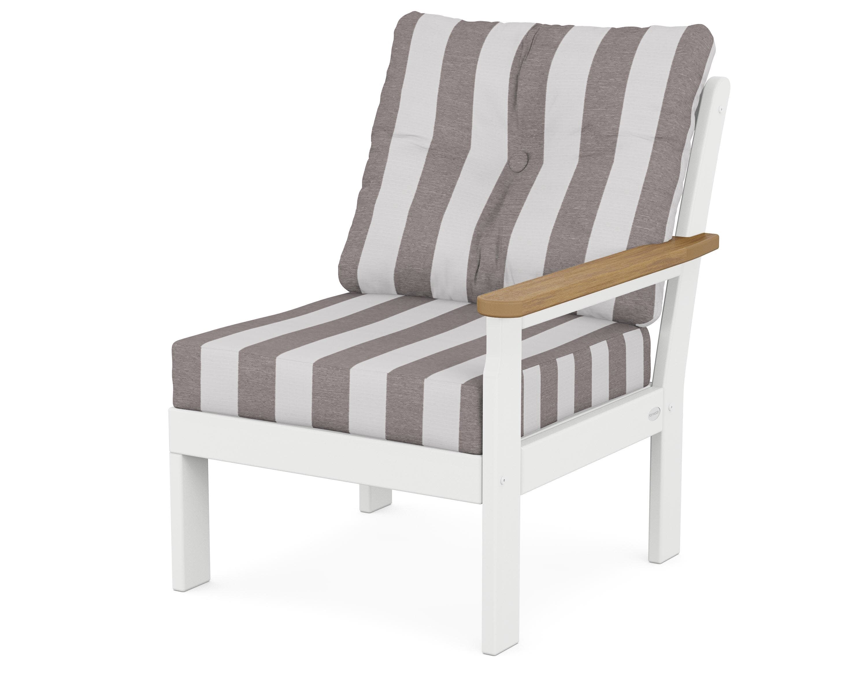 Vineyard Modular Right Arm Chair in White / Natural / Cabana Stripe Grey Mist