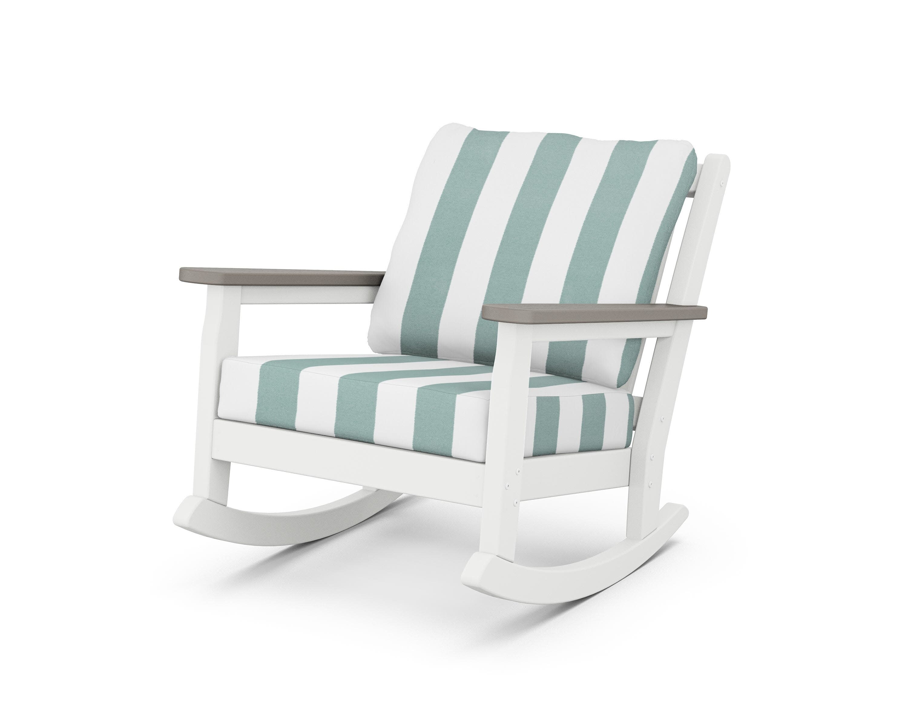 Chippendale Deep Seating Rocking Chair in White / Driftwood / Cabana Stripe Glacier Spa