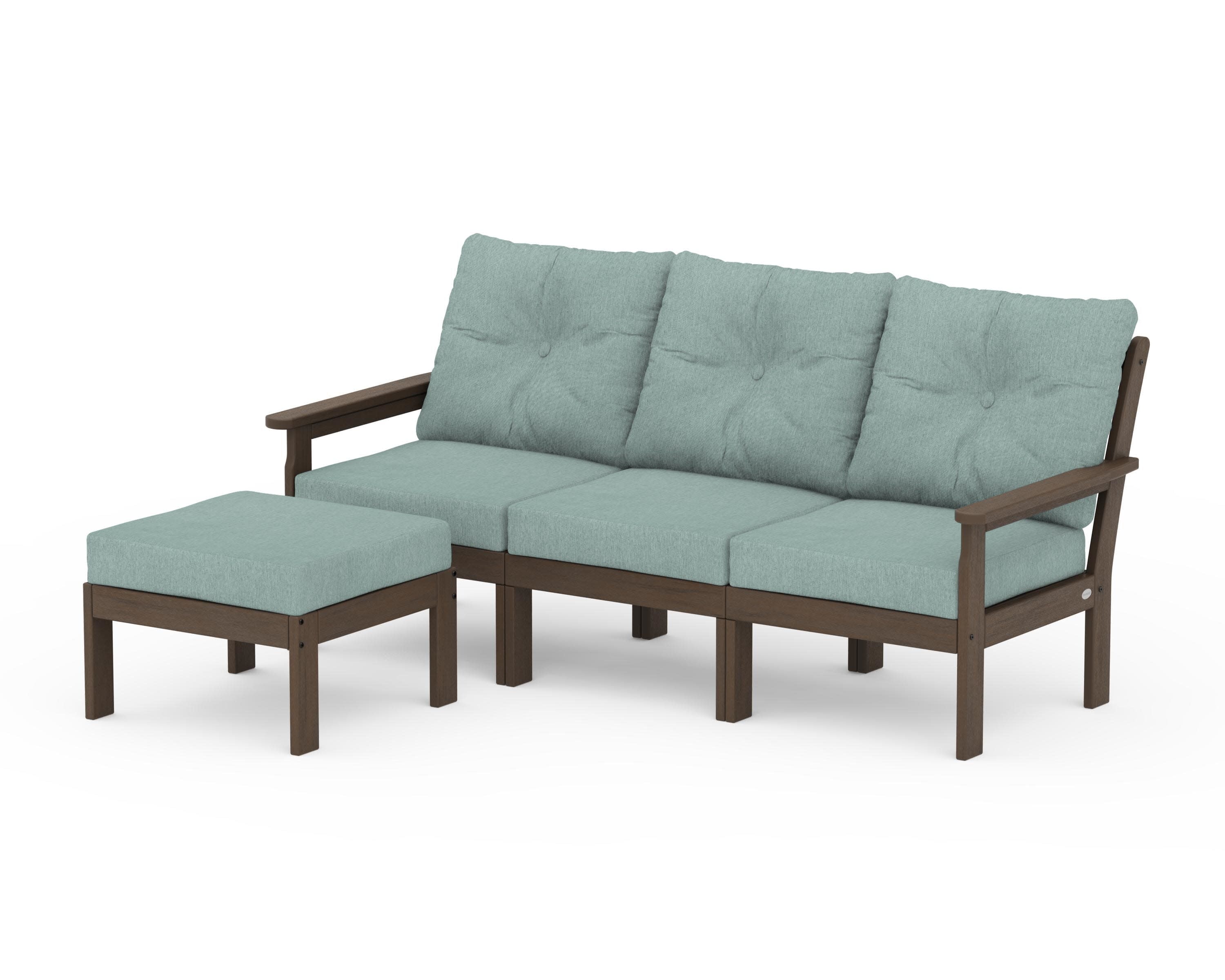 Vineyard 4-Piece Sectional with Ottoman in Kona / Glacier Spa
