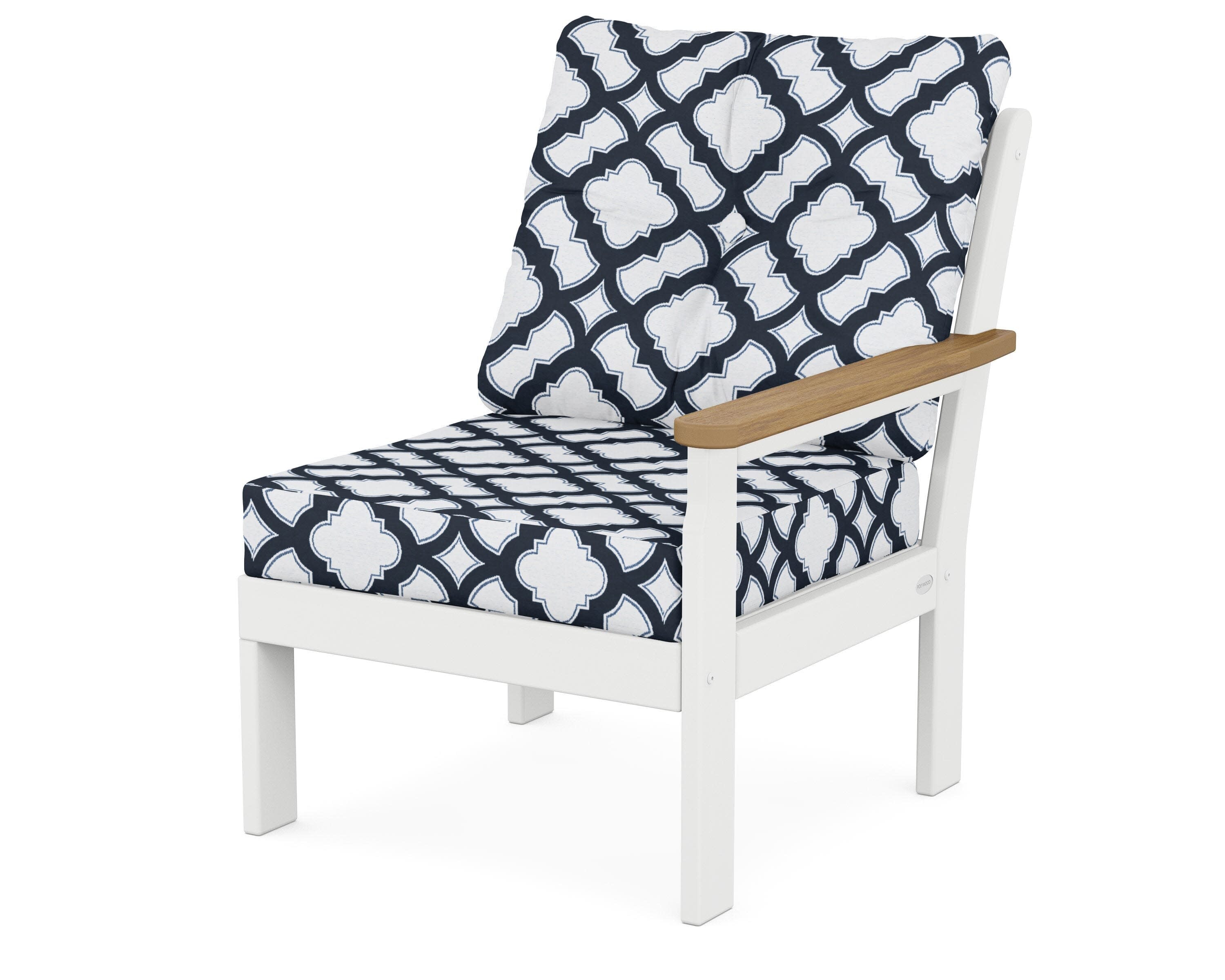Vineyard Modular Right Arm Chair in White / Natural / Trellis Marine Indigo