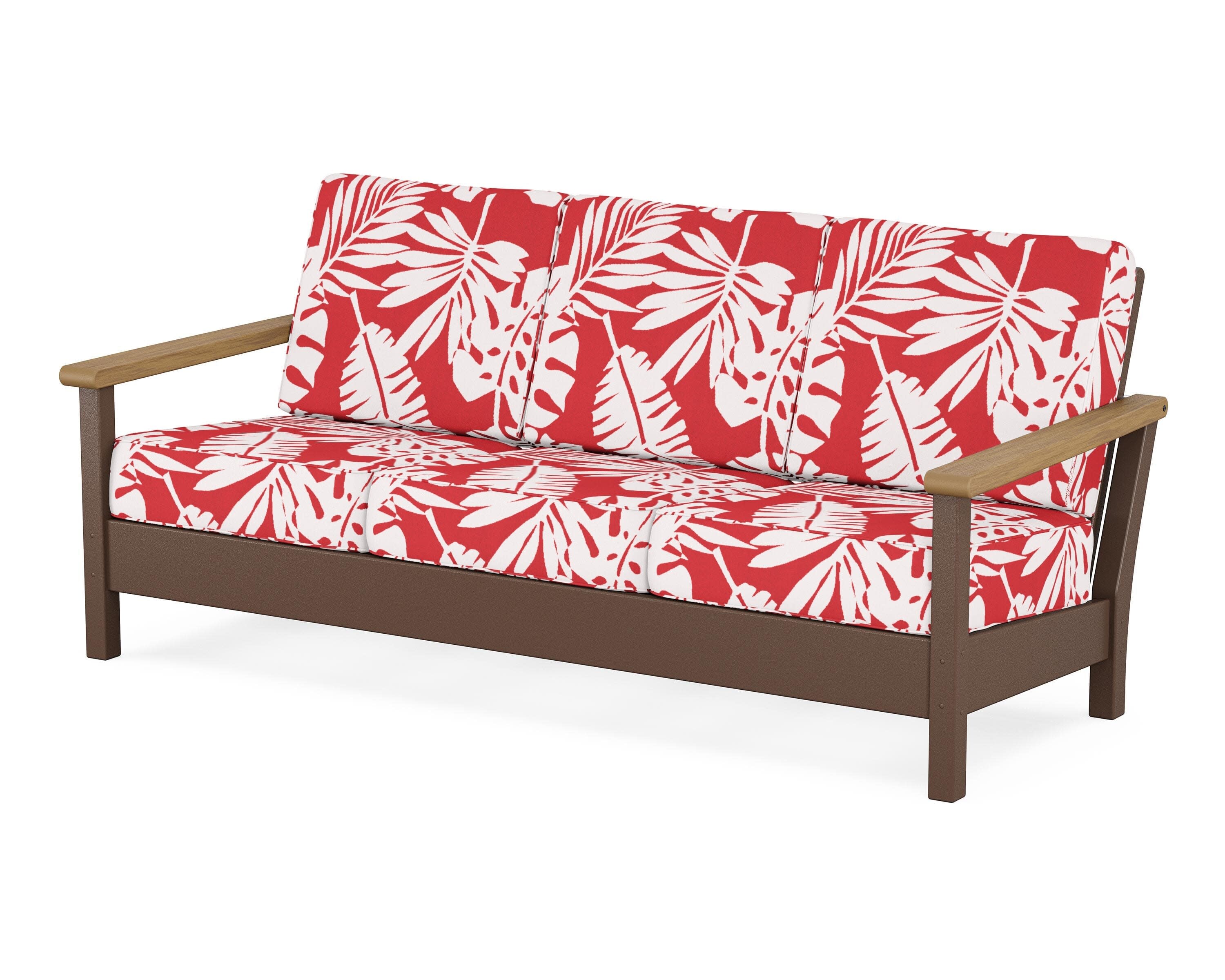Harbour Deep Seating Sofa in Mahogany / Natural / Leaf Crimson