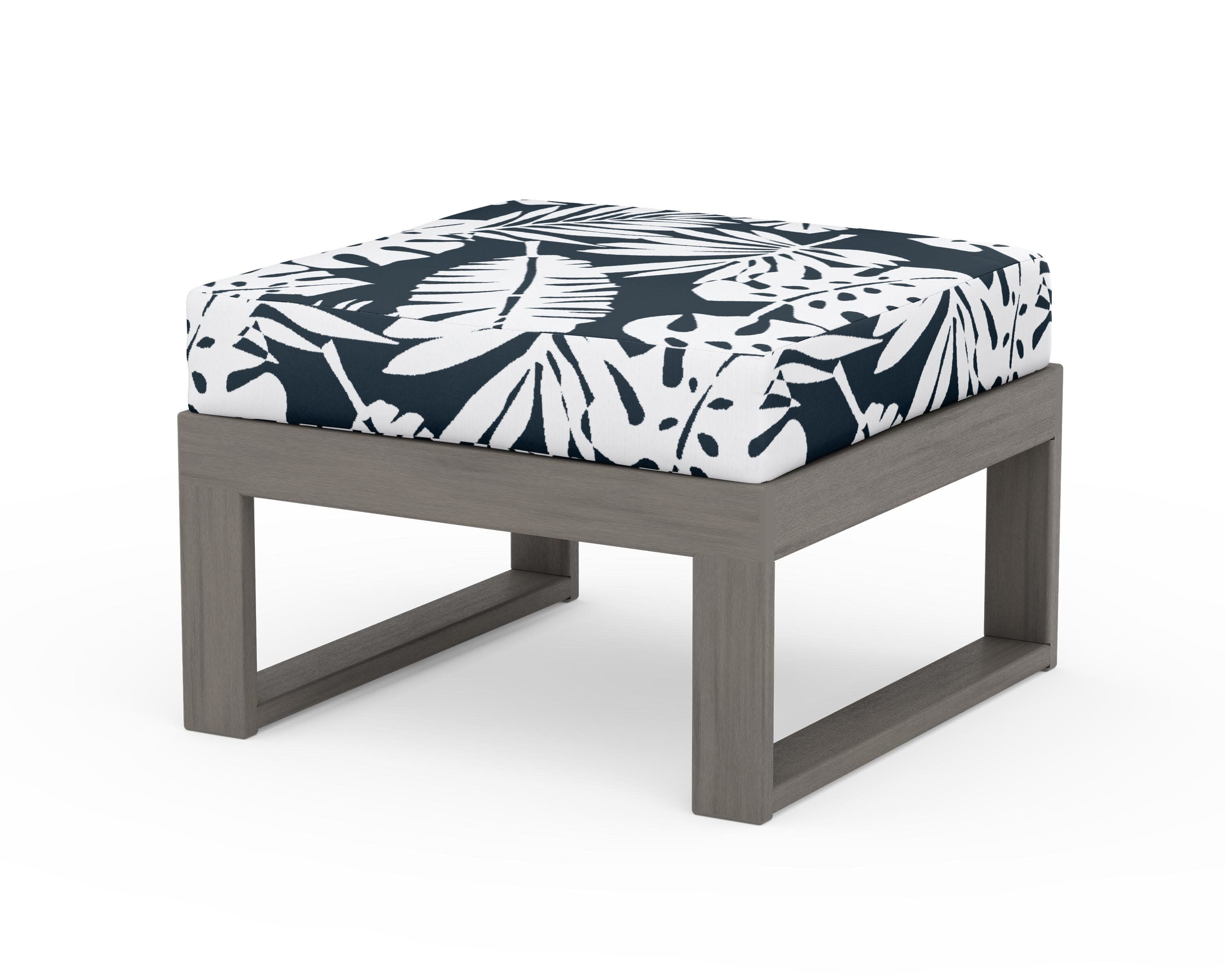Modular Ottoman - Modern in Driftwood / Leaf Marine Indigo