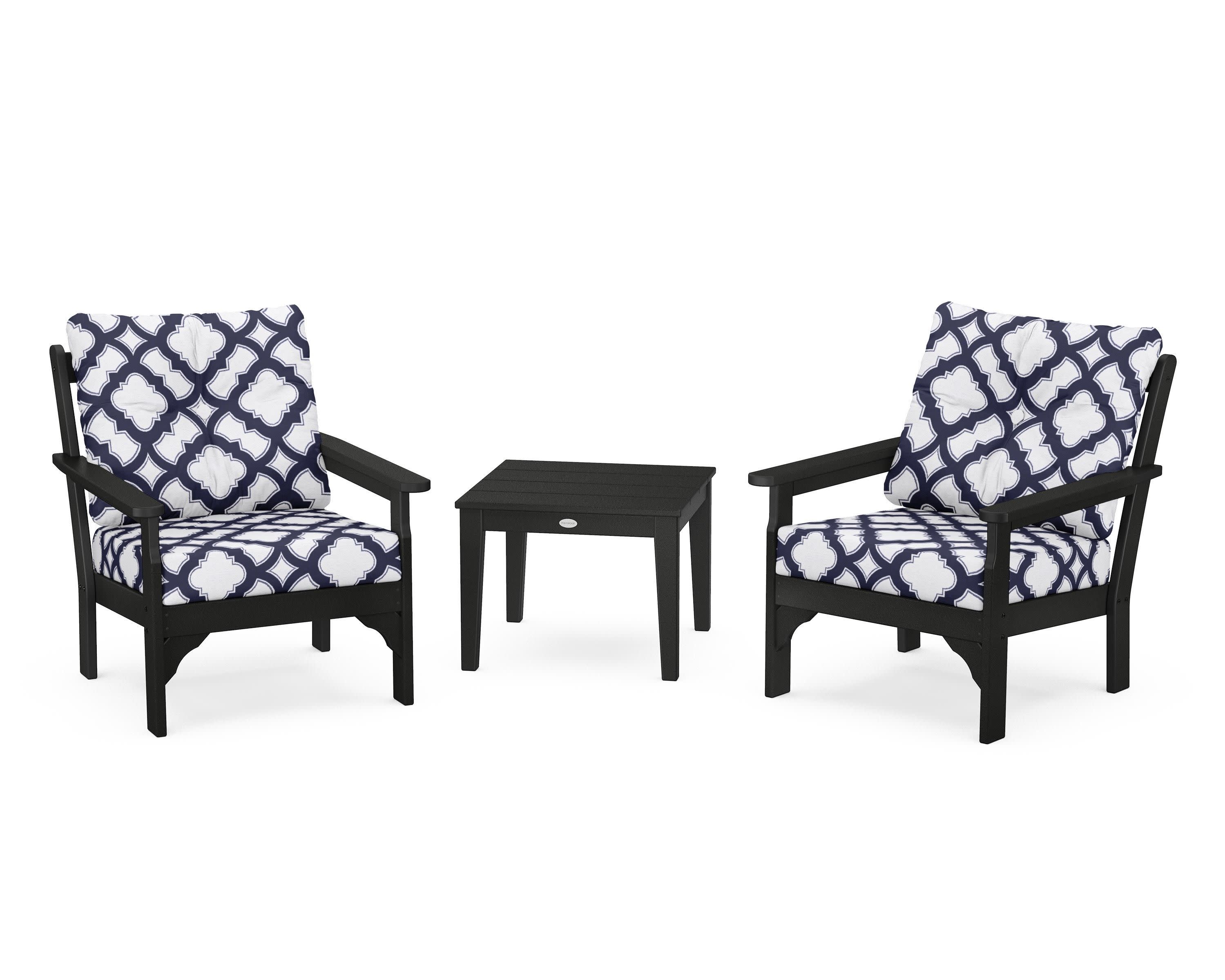Vineyard 3-Piece Deep Seating Set in Black / Trellis Navy