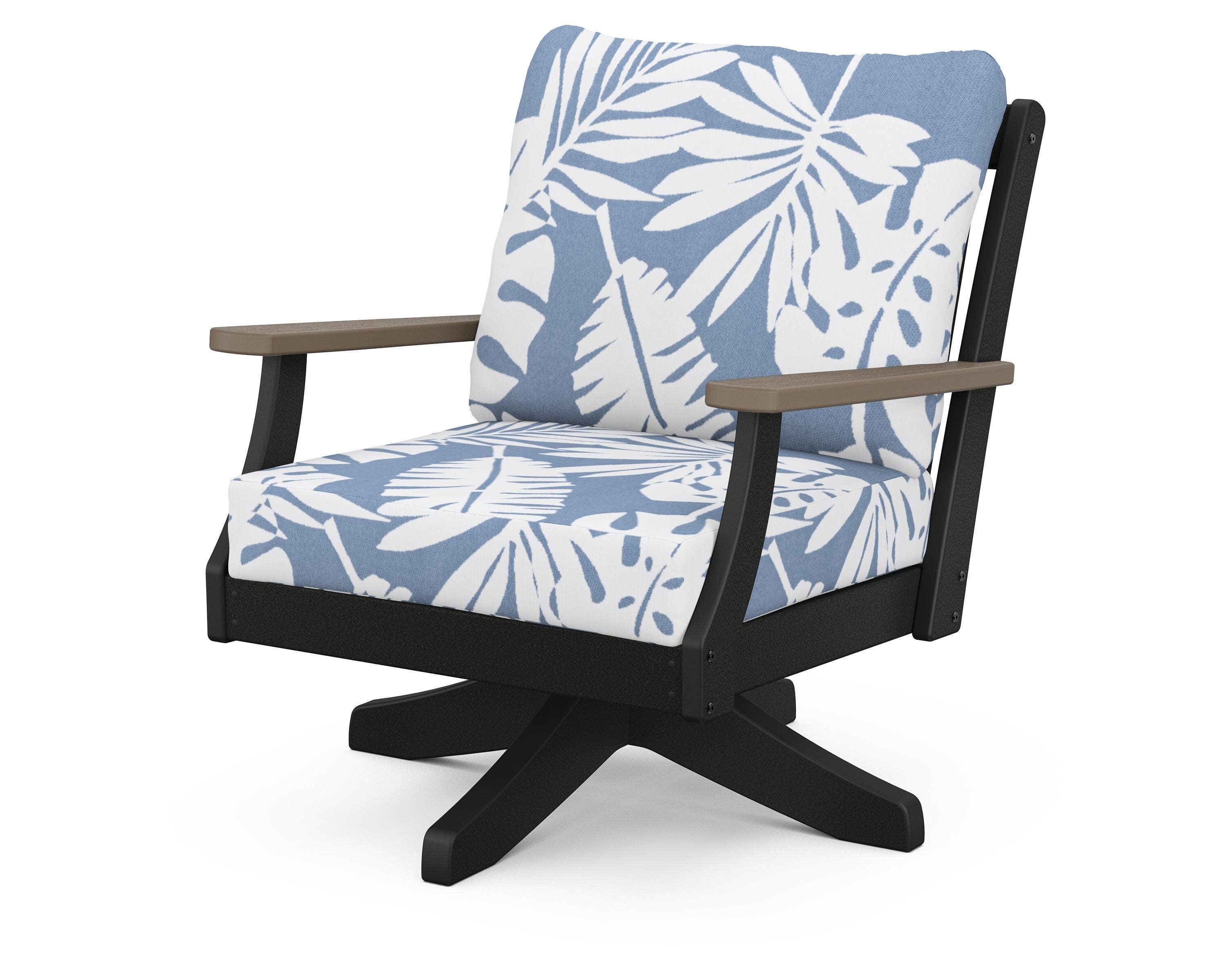 Braxton Deep Seating Swivel Chair in Black / Kona / Leaf Sky Blue
