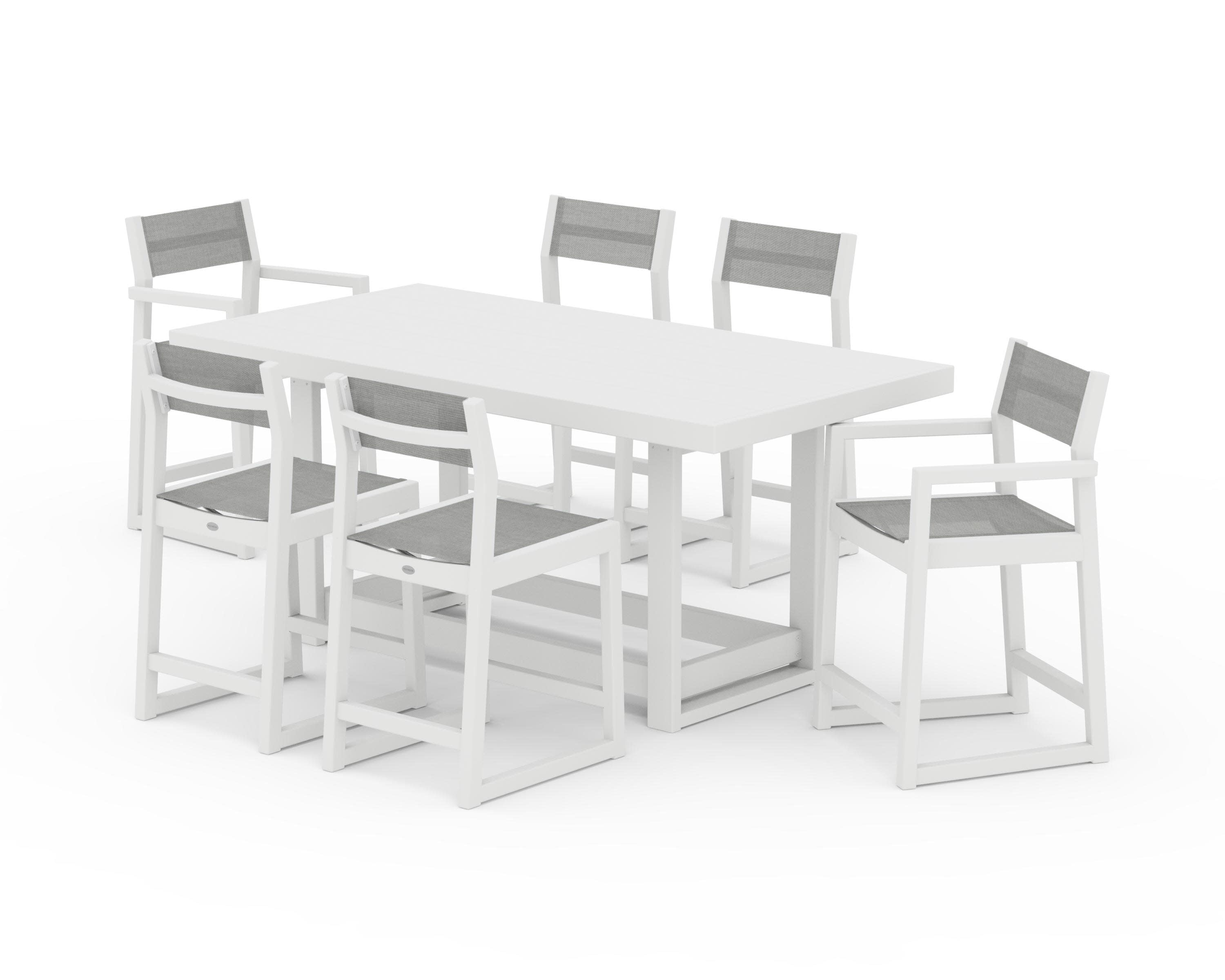 EDGE Sling 7-Piece Counter Table Set in White / Metallic Sling
