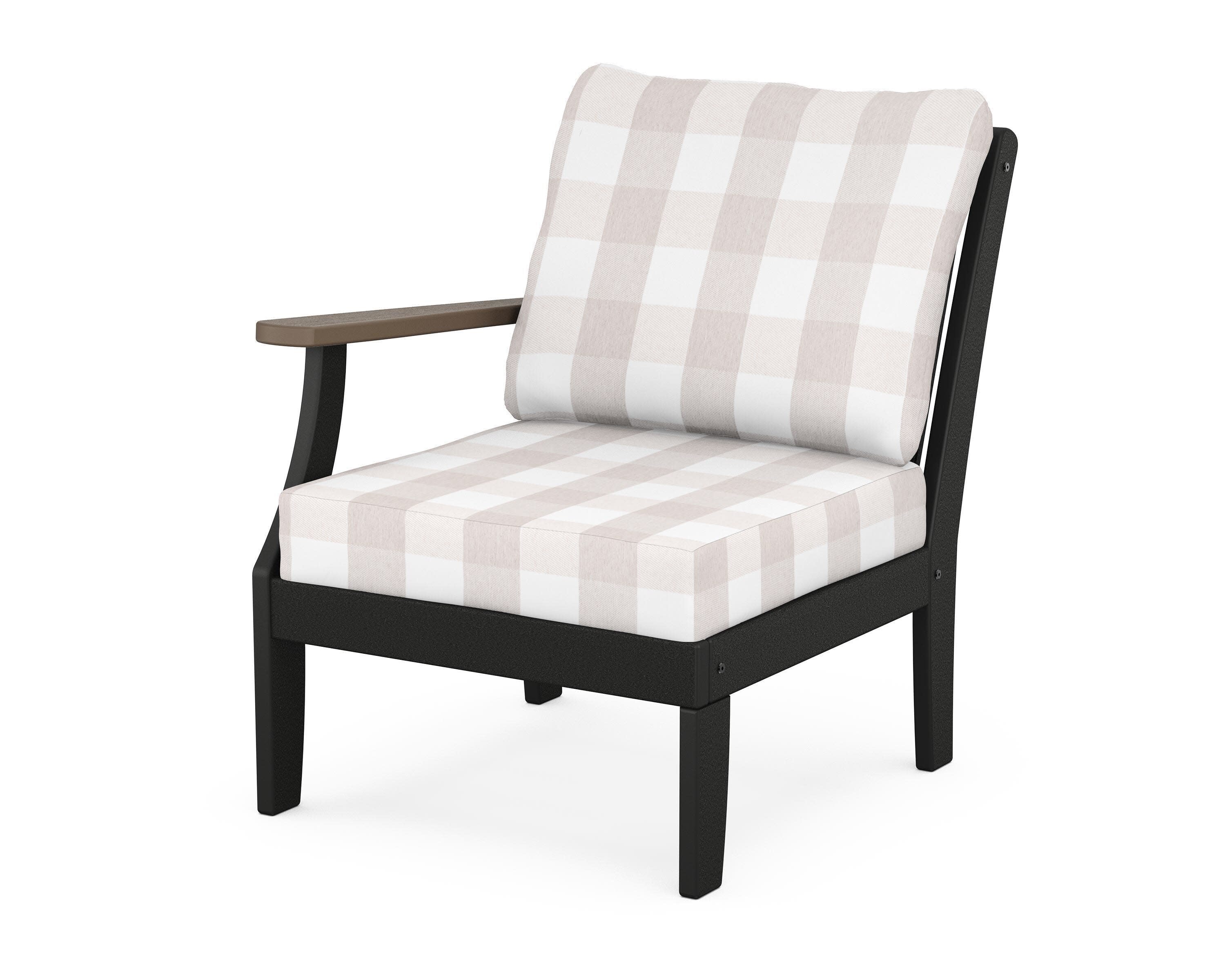 Braxton Modular Left Arm Chair in Black / Kona / Buffalo Plaid Dune Burlap