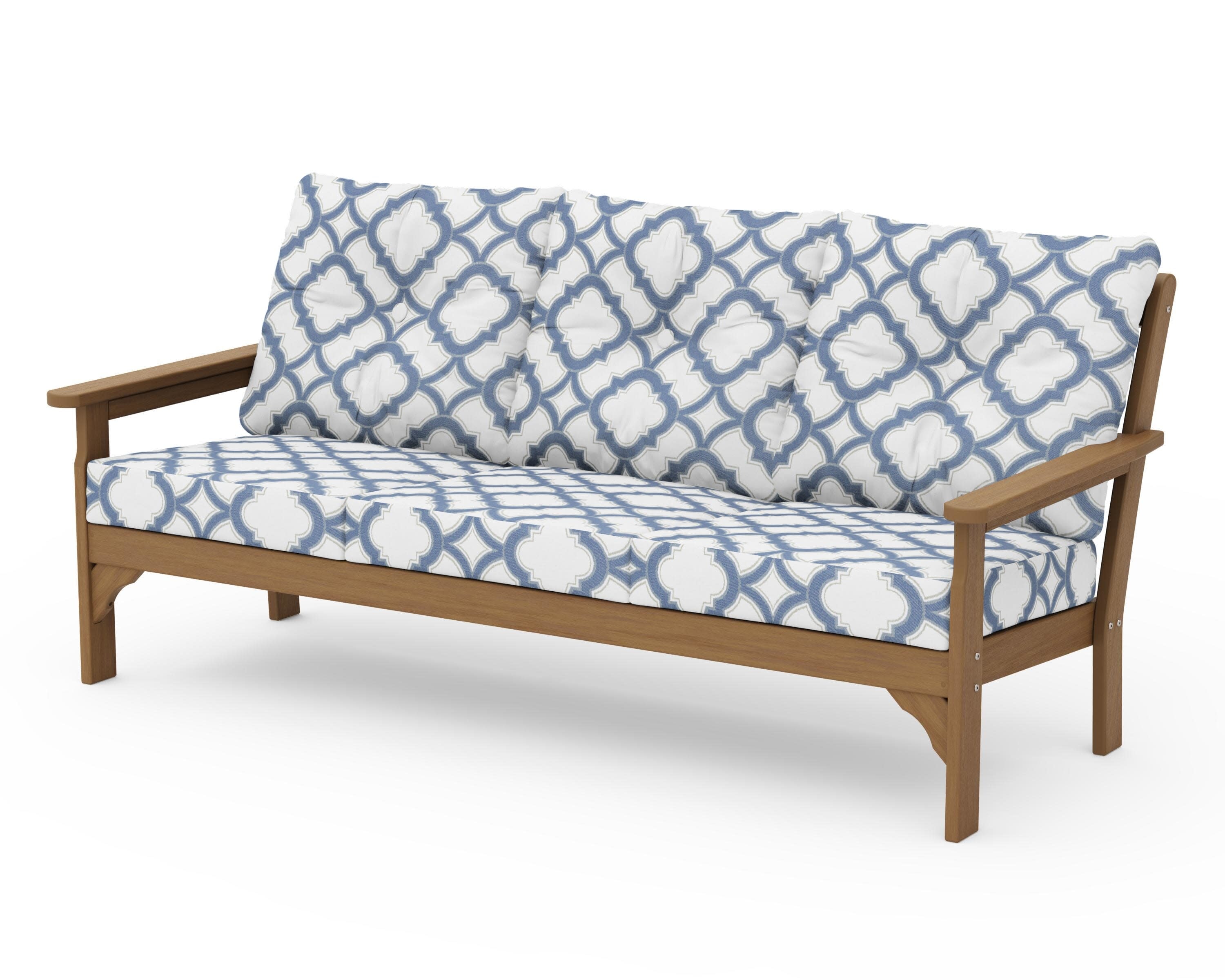 Vineyard Deep Seating Sofa in Natural / Trellis Sky Blue