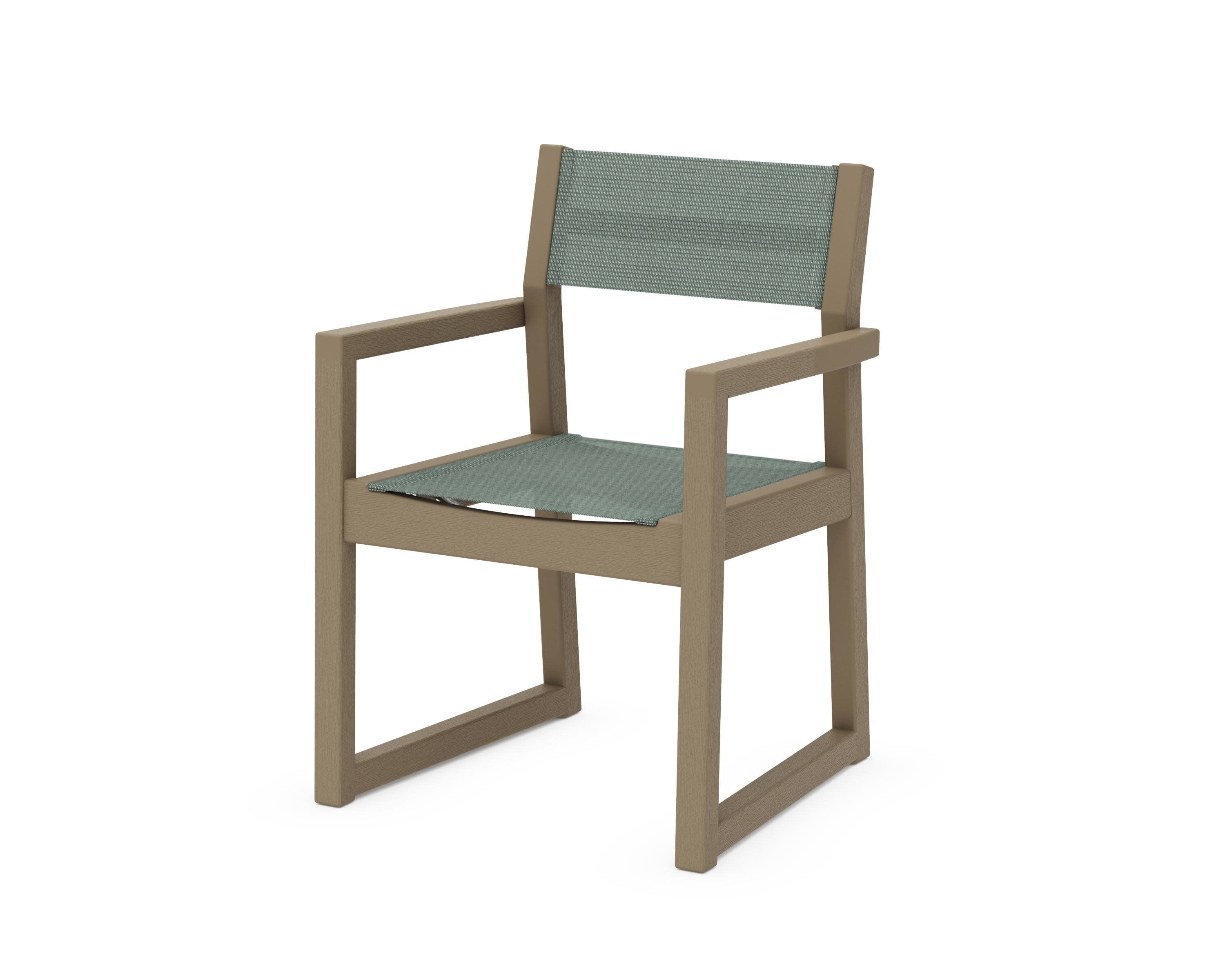 EDGE Sling Dining Arm Chair in Vintage Sahara / Dupioni Sea Mist Sling