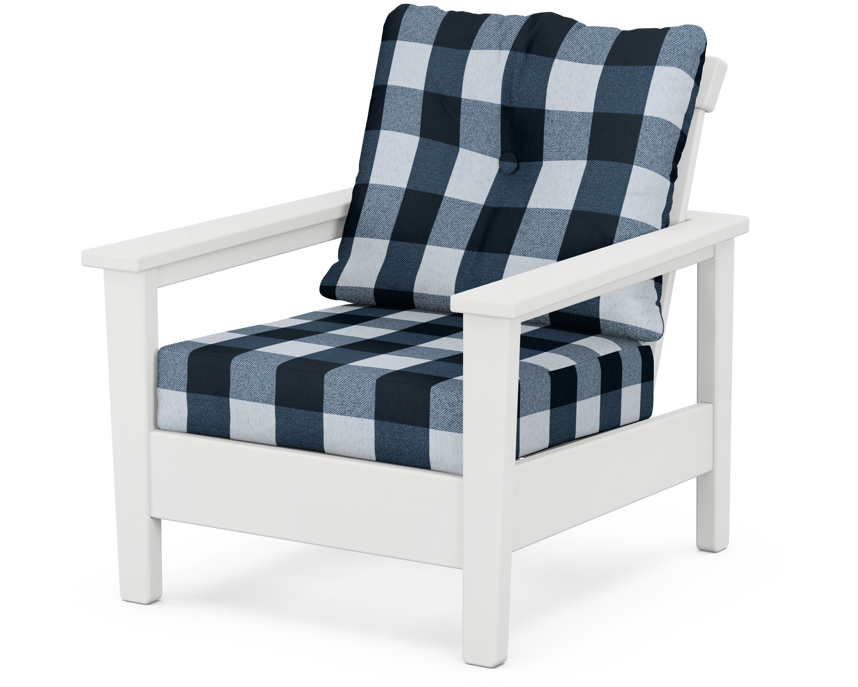 Prescott Deep Seating Chair in White / Buffalo Plaid Marine Indigo