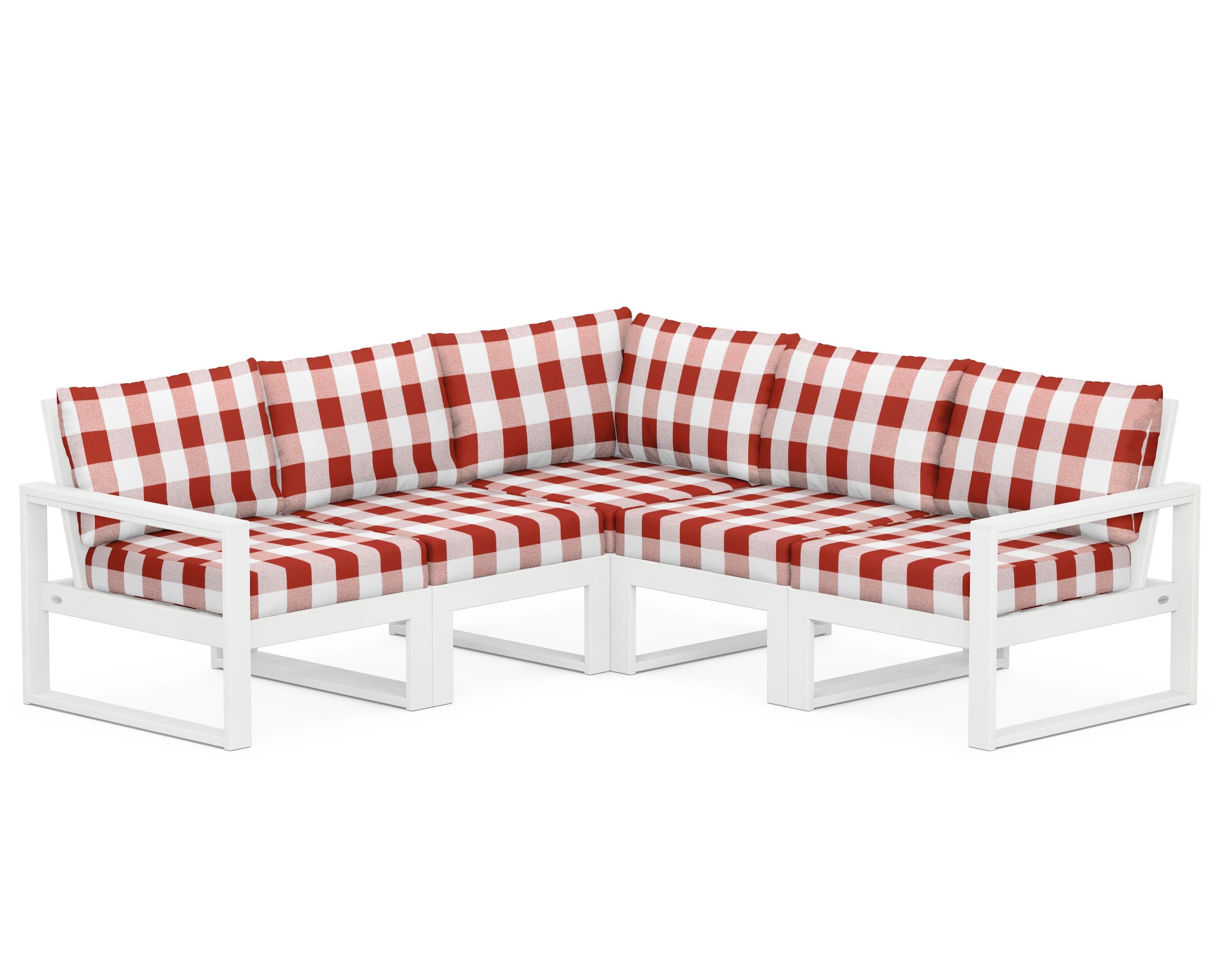 EDGE 5-Piece Modular Deep Seating Set in White / Buffalo Plaid Crimson