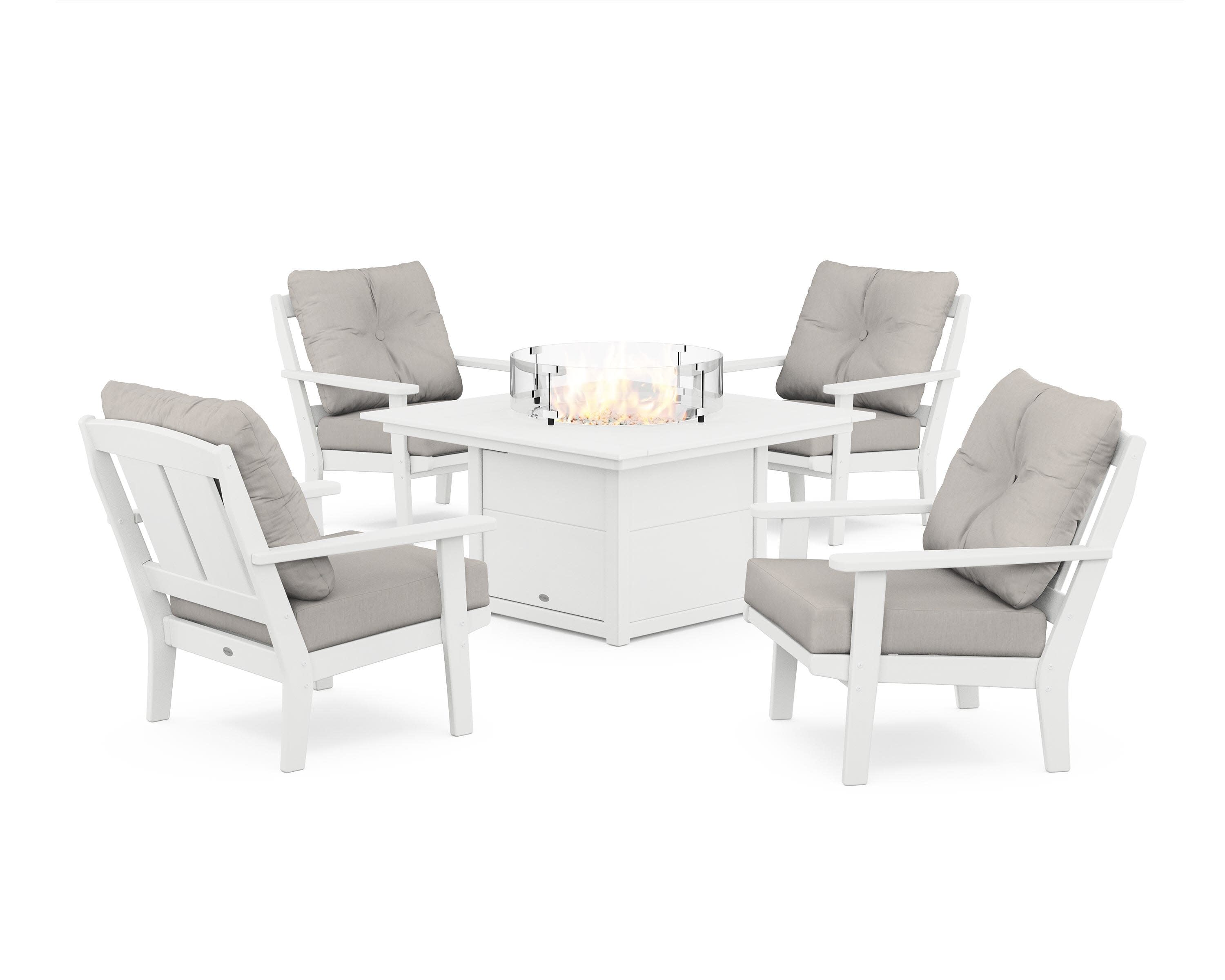 Mission 5-Piece Deep Seating Set with Fire Pit Table in White / Cast Ash