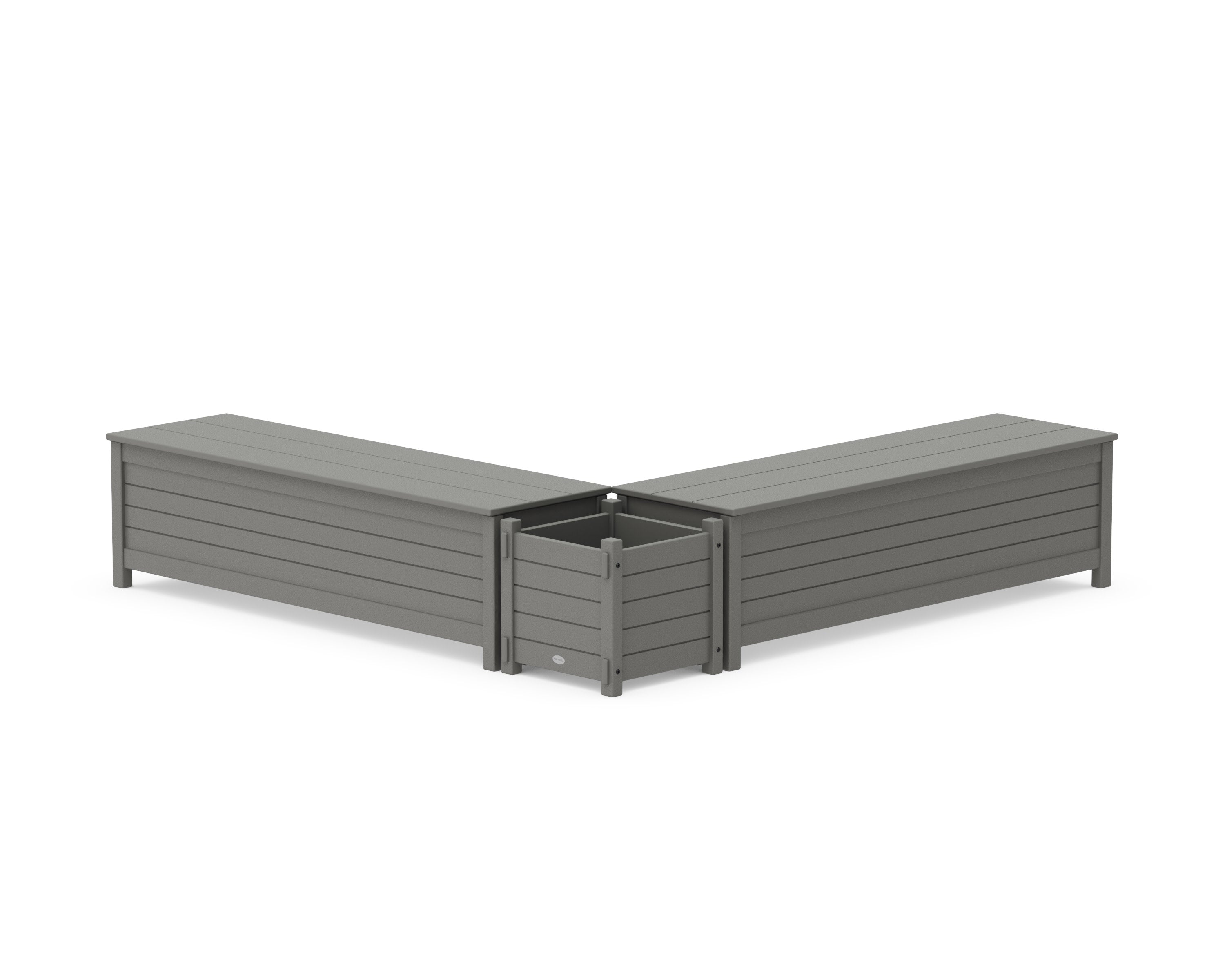 60" Nautical L- Shaped Planter Storage Bench Set in Slate Grey