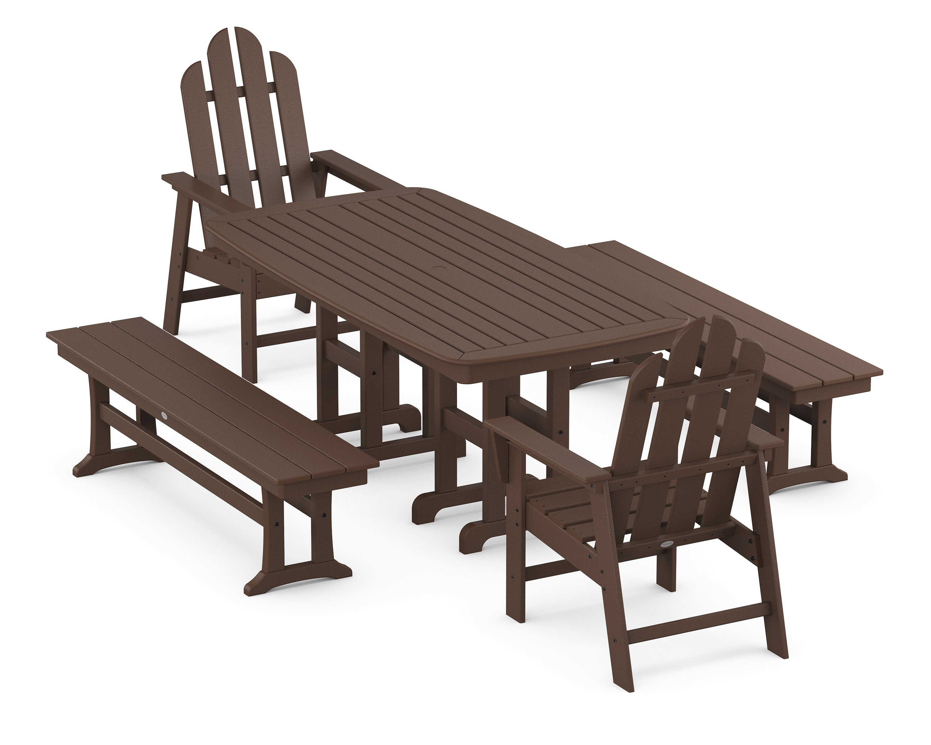 Long Island 5-Piece Dining Set with Benches in Mahogany