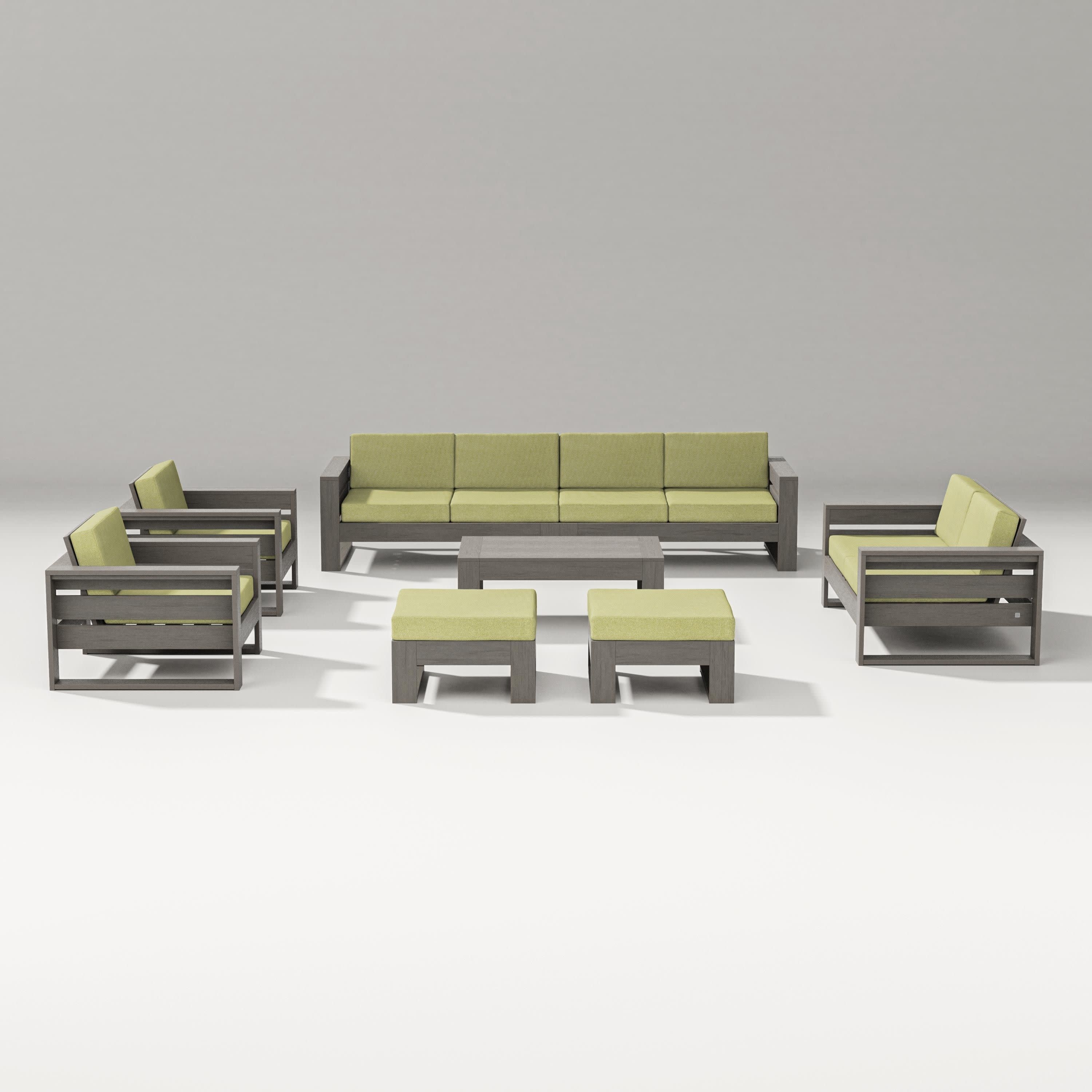 Latitude 8-Piece Lounge Sofa Set in Driftwood / Chartreuse Boucle