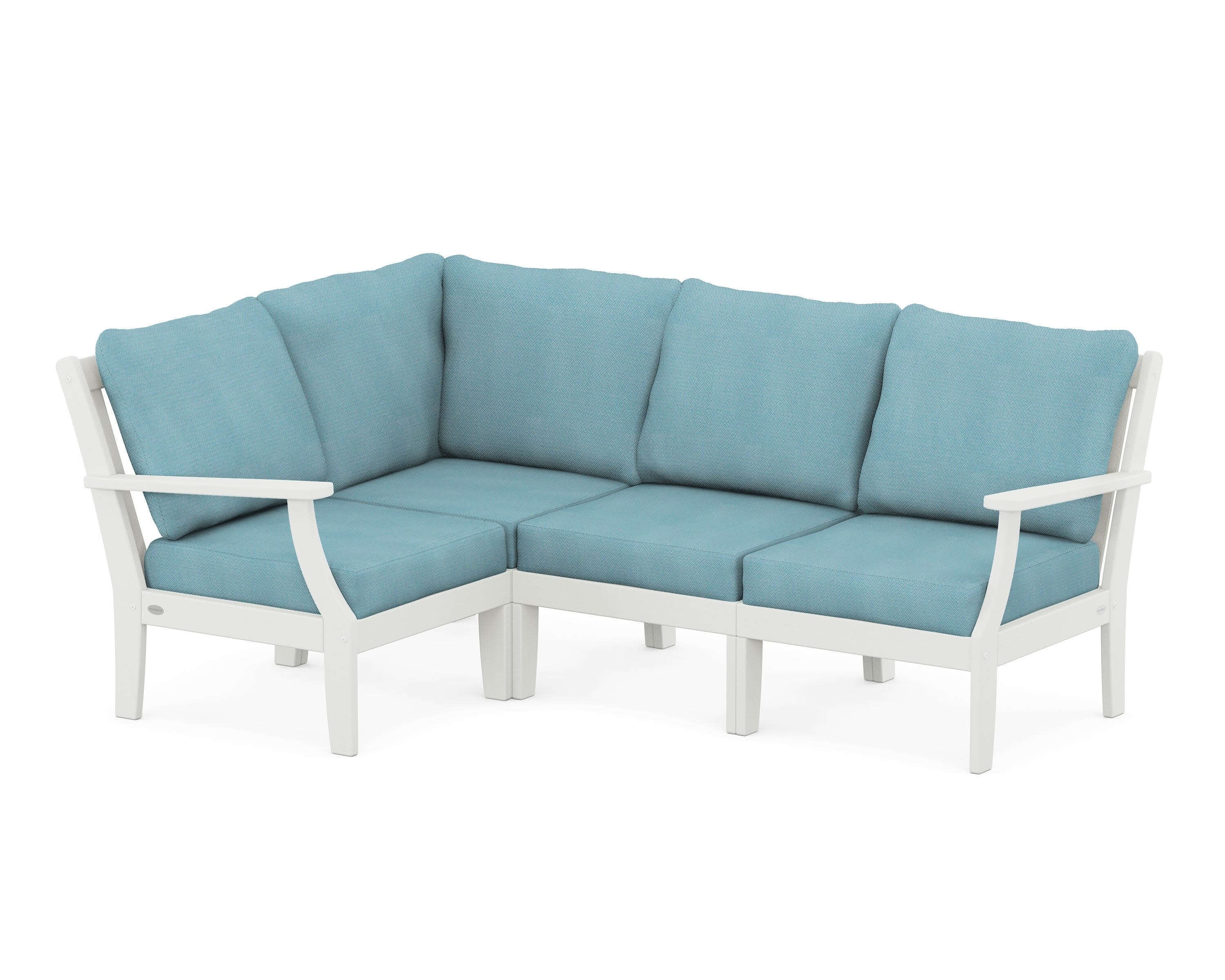Braxton Modular 4-Piece Deep Seating Set in Vintage White / Lattice Sky Blue