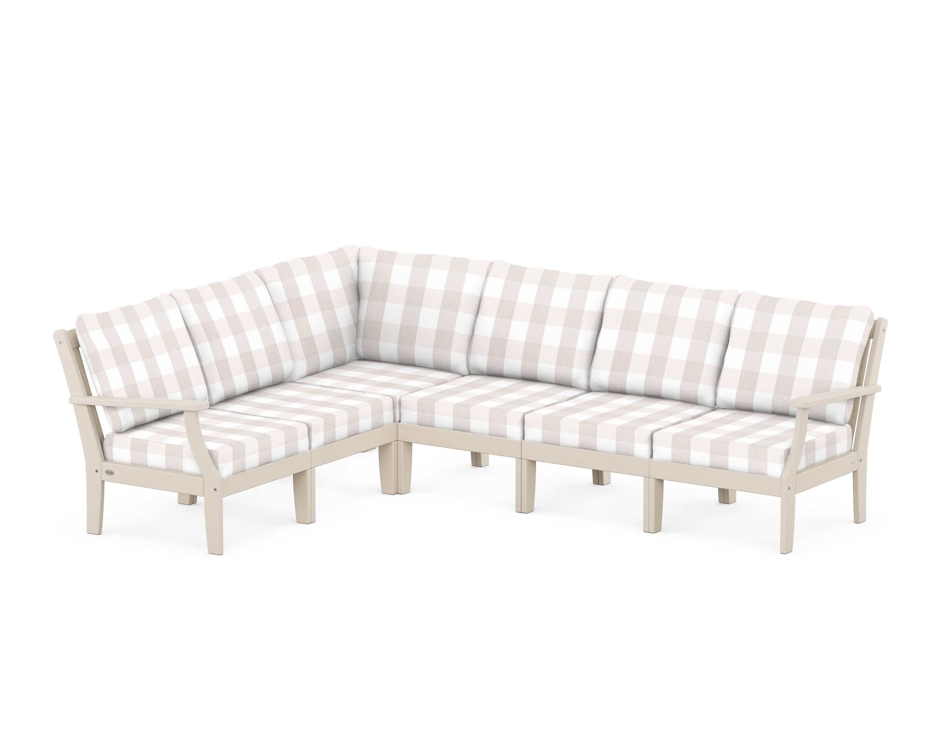 Braxton Modular 6-Piece Deep Seating Set in Sand / Buffalo Plaid Dune Burlap