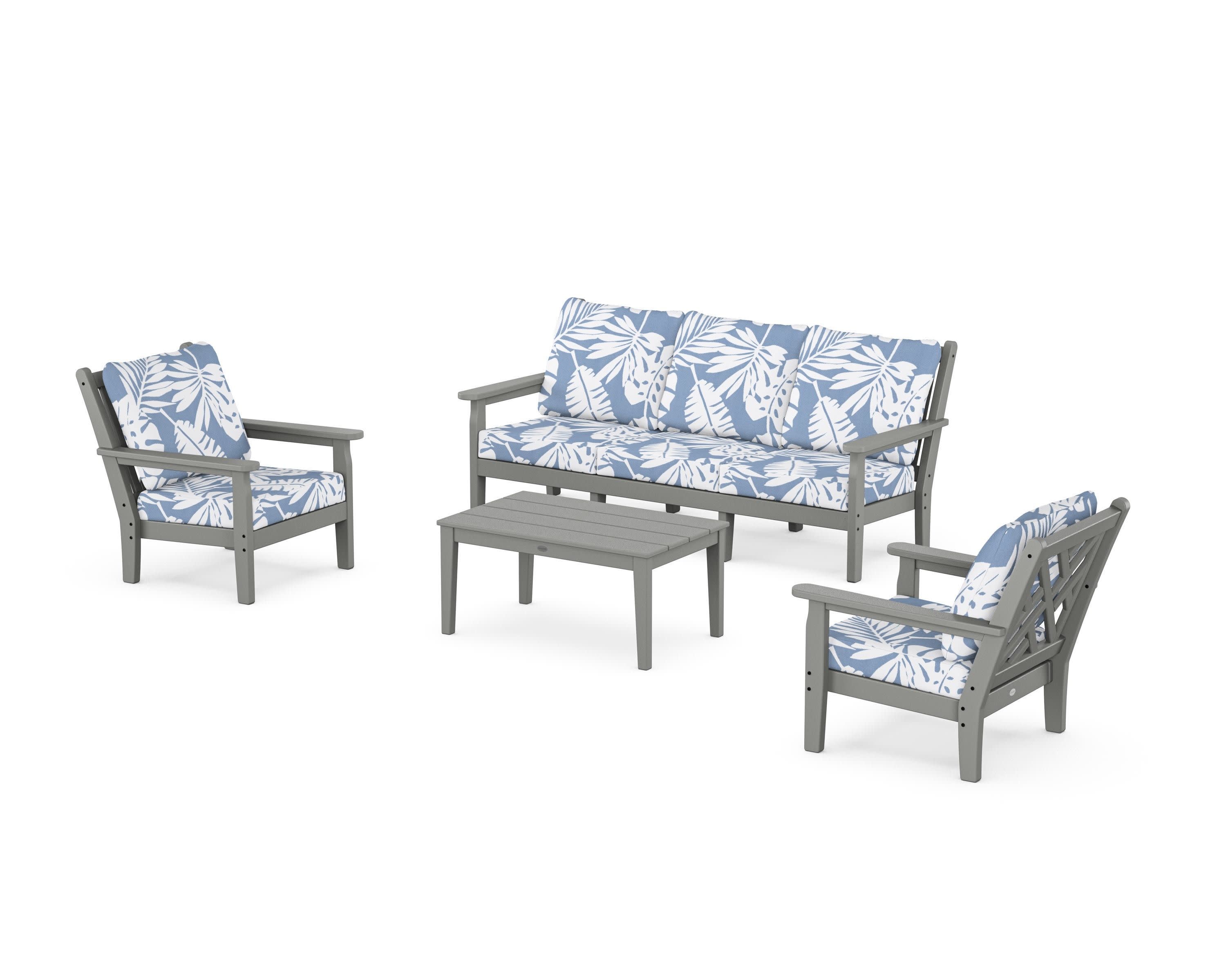Chippendale 4-Piece Deep Seating Set with Sofa in Slate Grey / Leaf Sky Blue