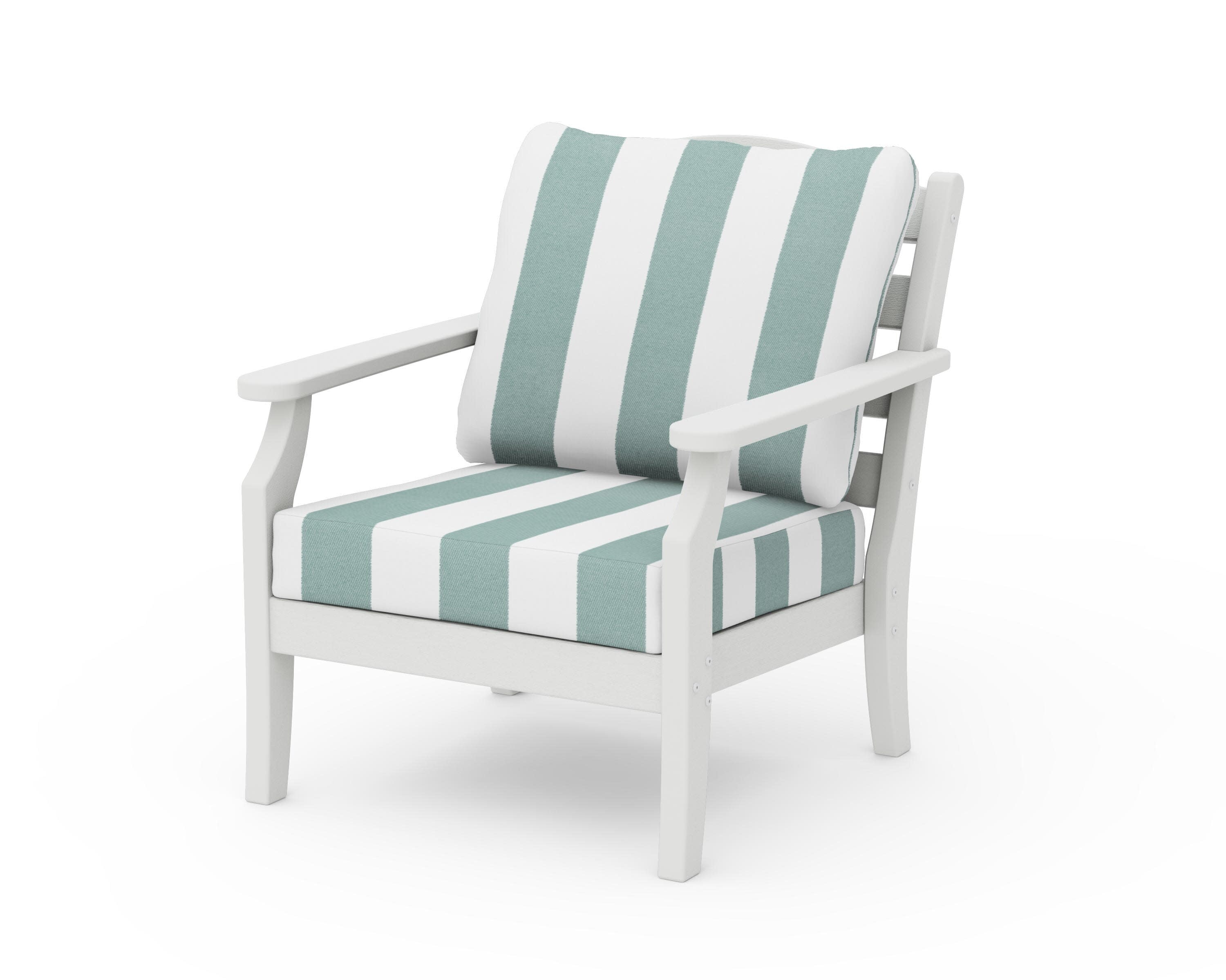 Savannah Deep Seating Chair in Vintage White / Cabana Stripe Glacier Spa