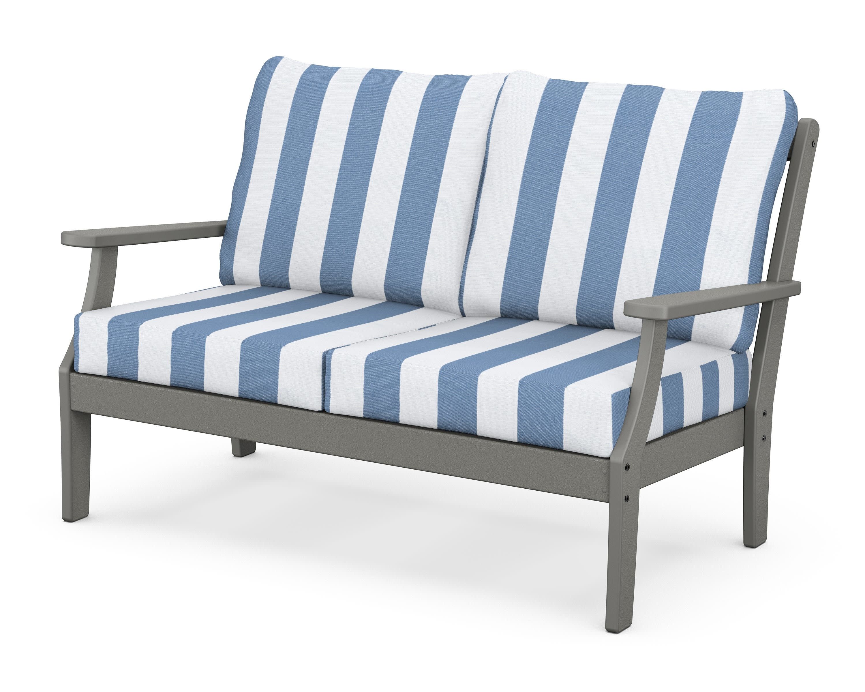 Braxton Deep Seating Loveseat in Slate Grey / Cabana Stripe Sky Blue