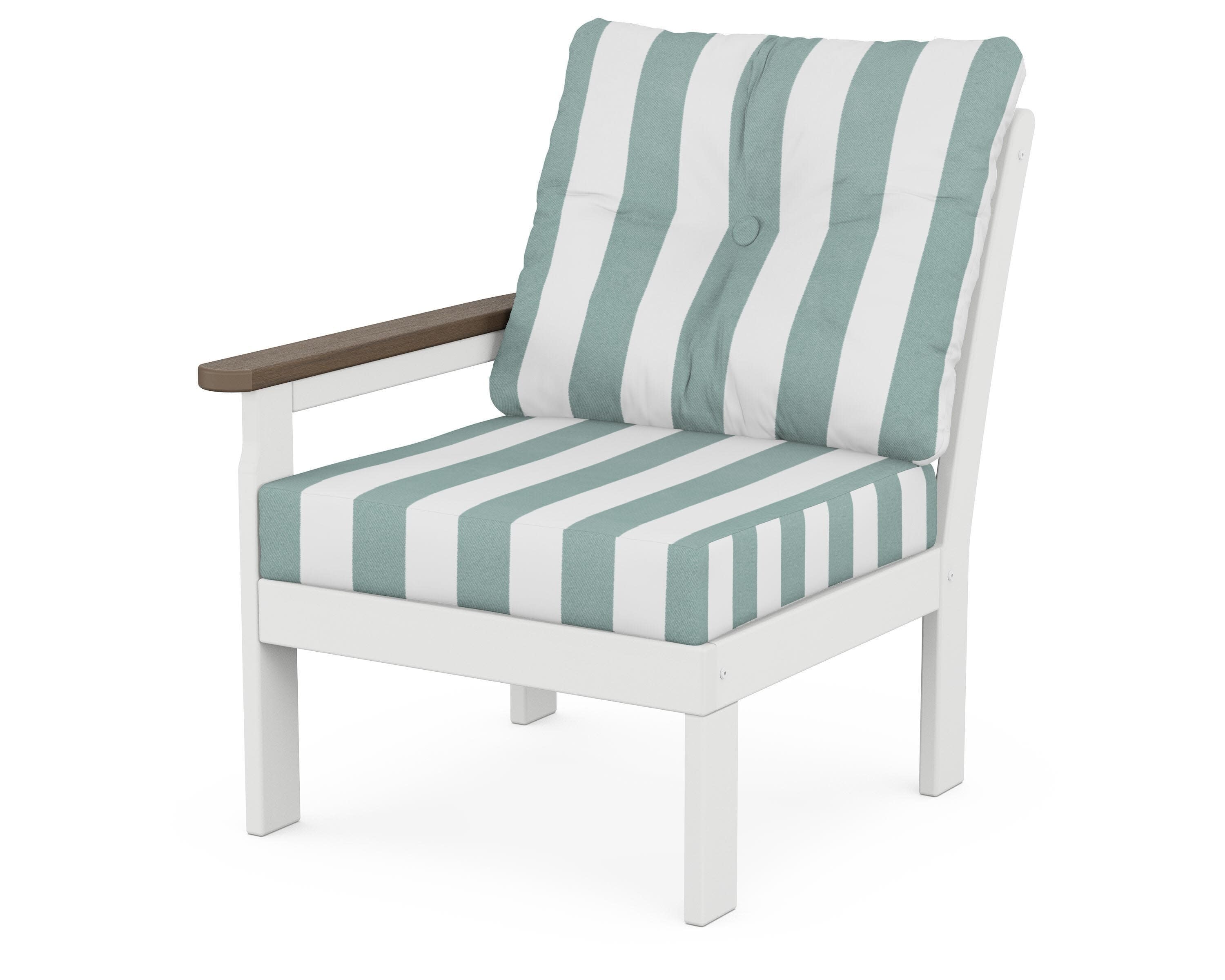 Vineyard Modular Left Arm Chair in White / Kona / Cabana Stripe Glacier Spa