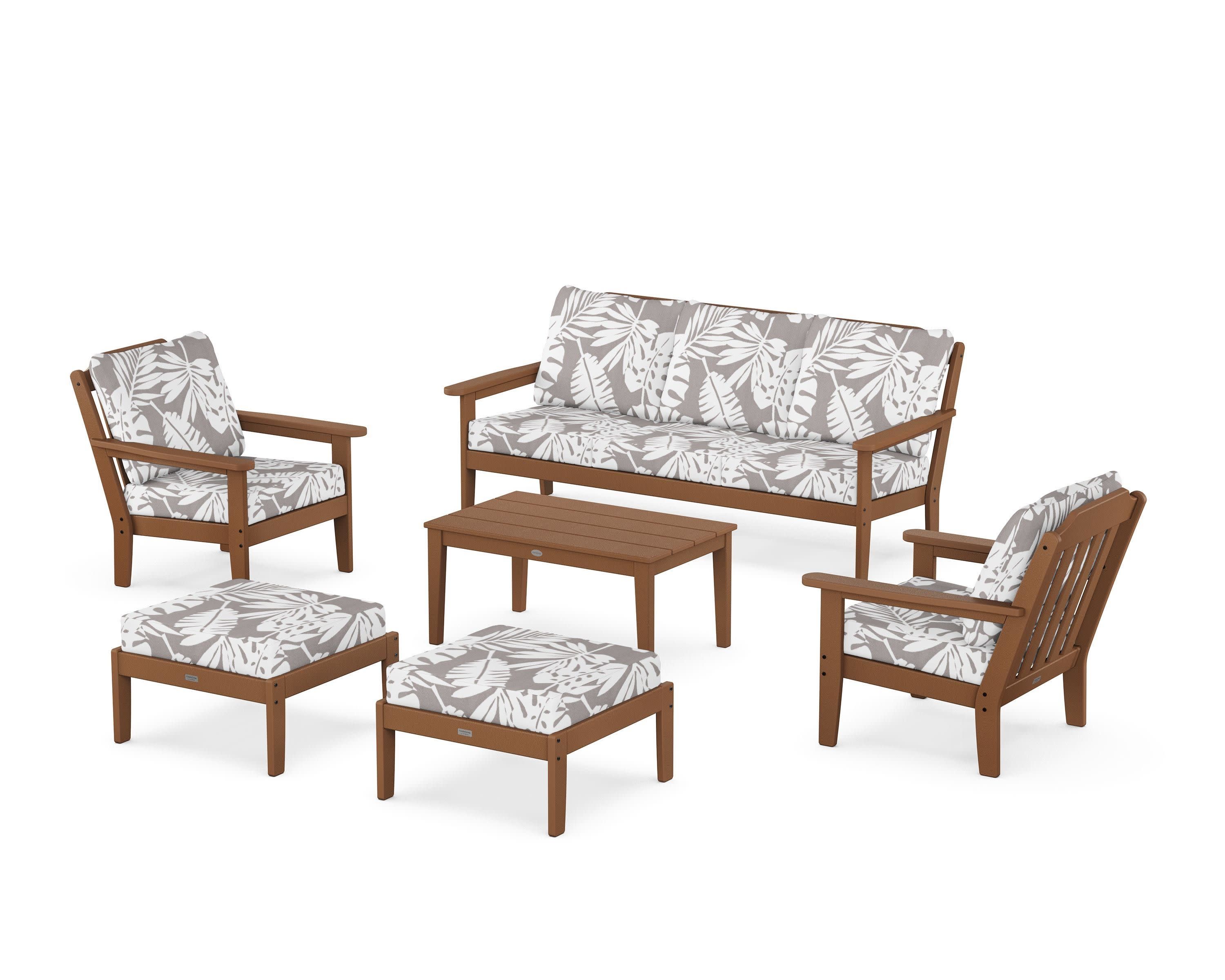Cottage 6-Piece Lounge Sofa Set in Teak / Leaf Grey Mist