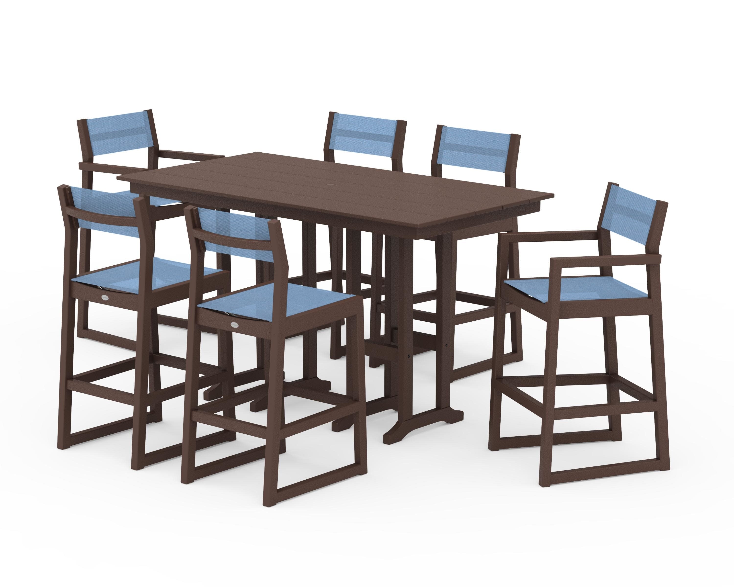 EDGE Sling 7-Piece Farmhouse Bar Set in Mahogany / Poolside Sling
