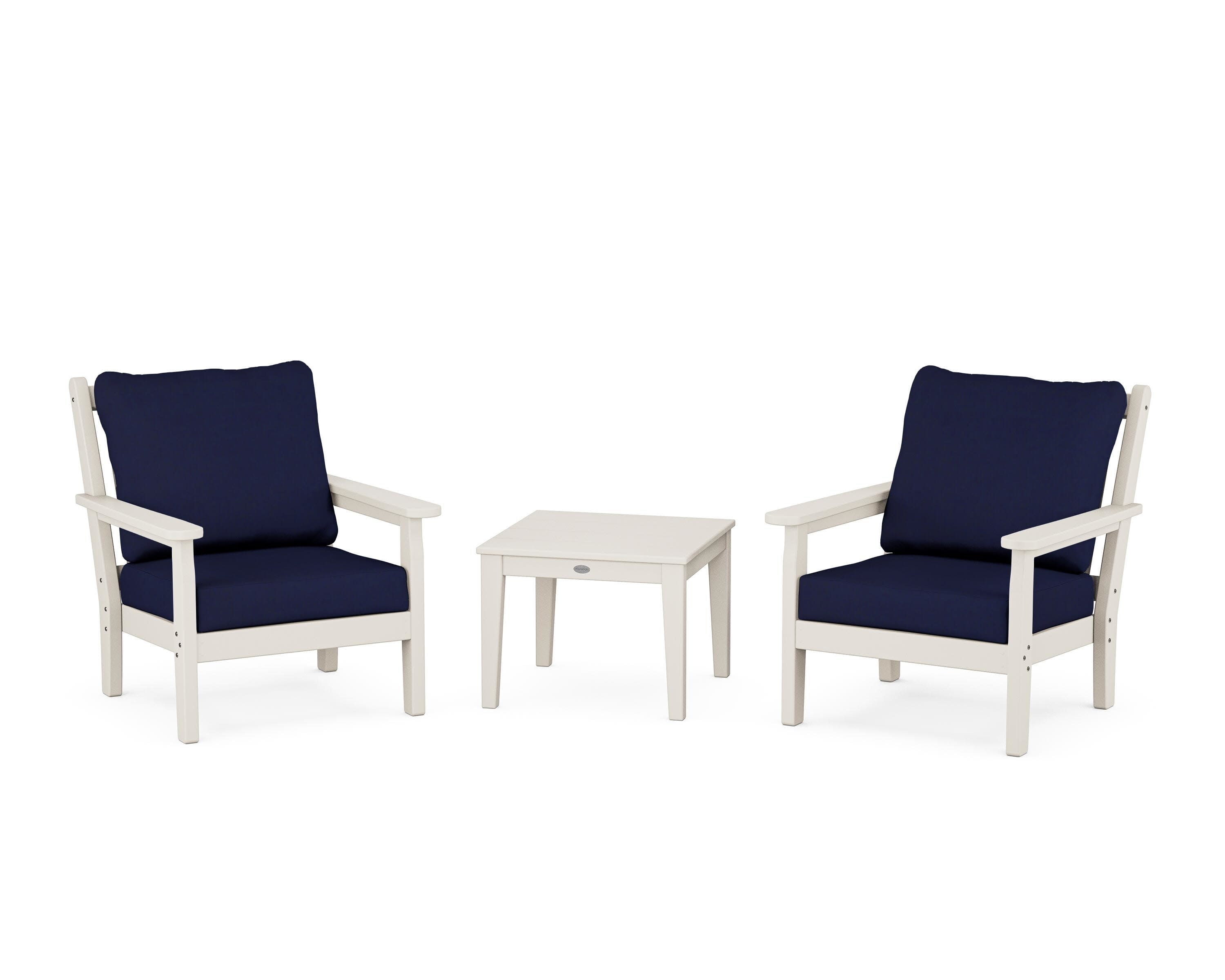 Chippendale 3-Piece Deep Seating Set in Sand / Navy