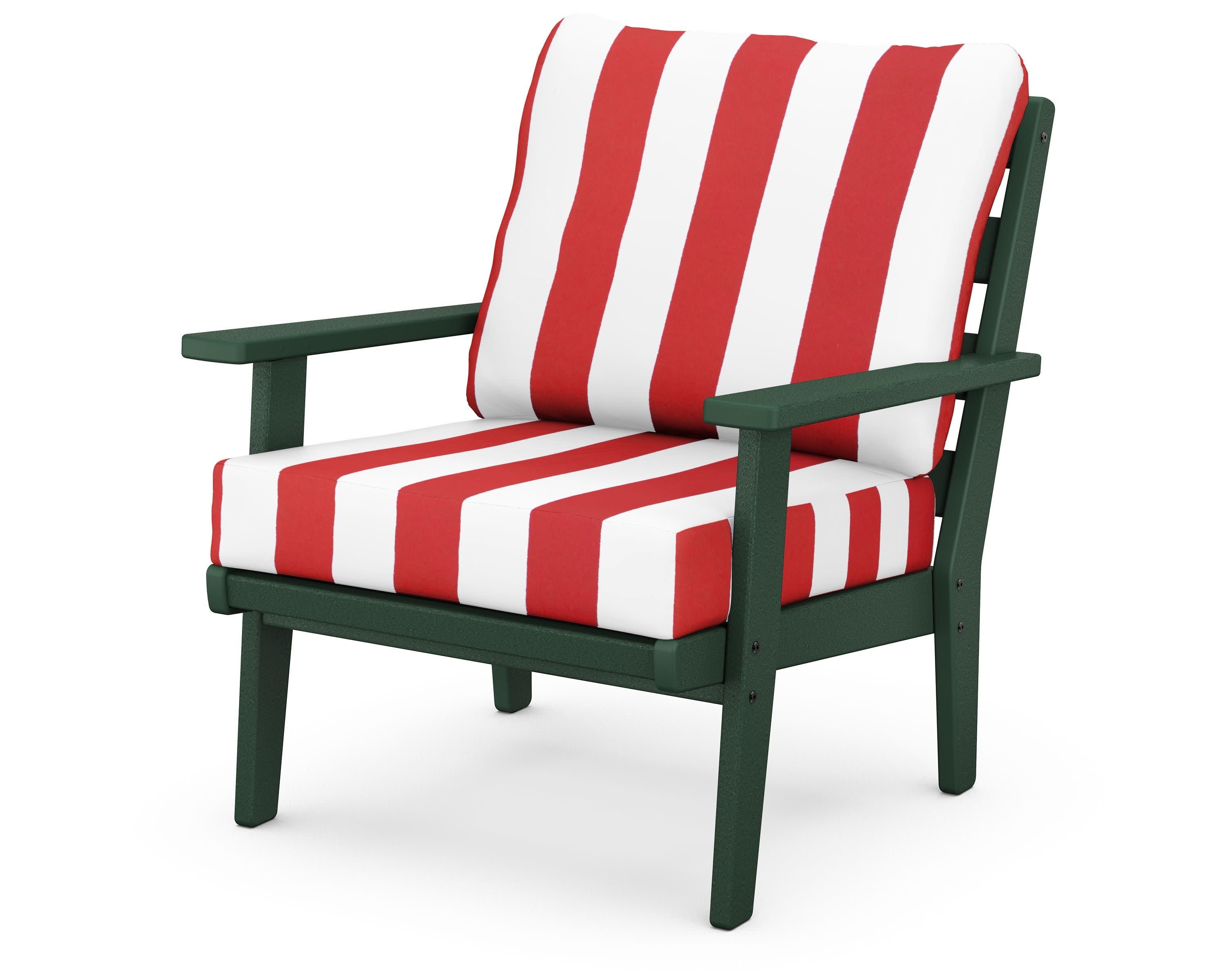 Grant Park Deep Seating Chair in Green / Cabana Stripe Crimson