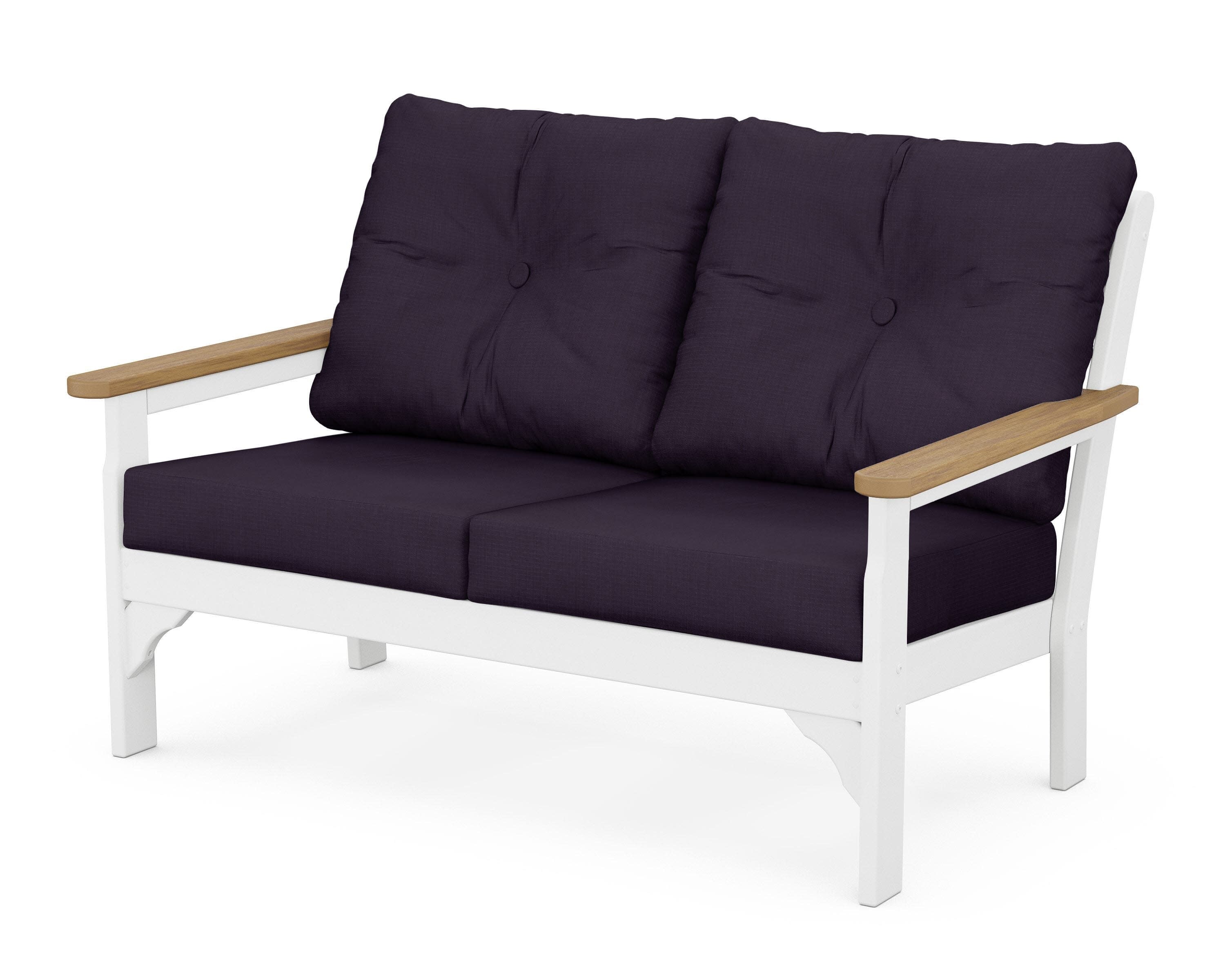 Vineyard Deep Seating Loveseat in White / Natural / Navy Linen