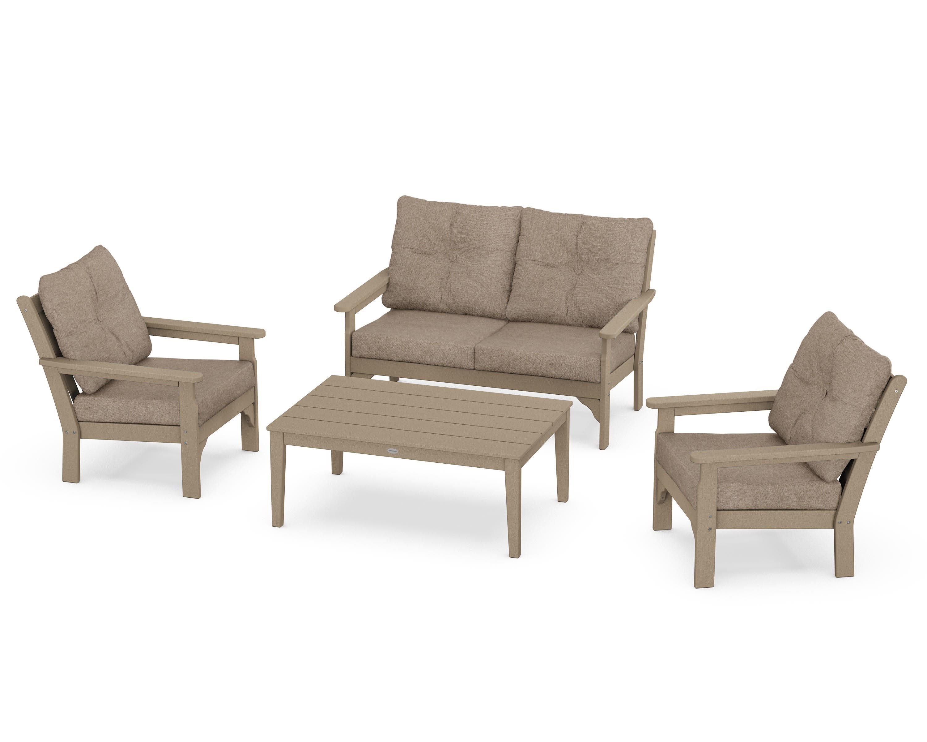Vineyard 4-Piece Deep Seating Set in Vintage Sahara / Spiced Burlap