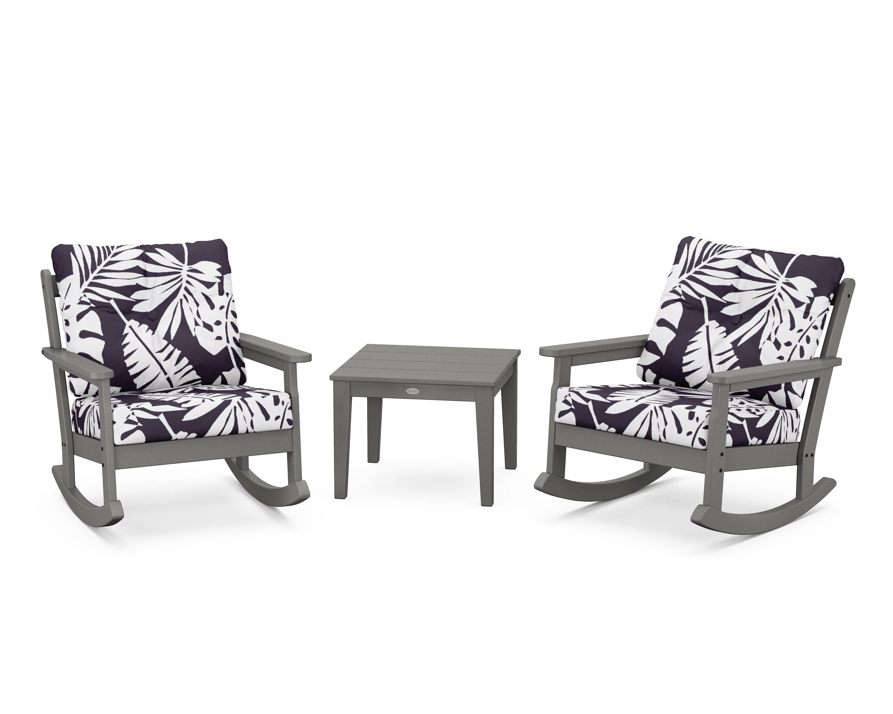 Vineyard 3-Piece Deep Seating Rocker Set in Slate Grey / Leaf Navy
