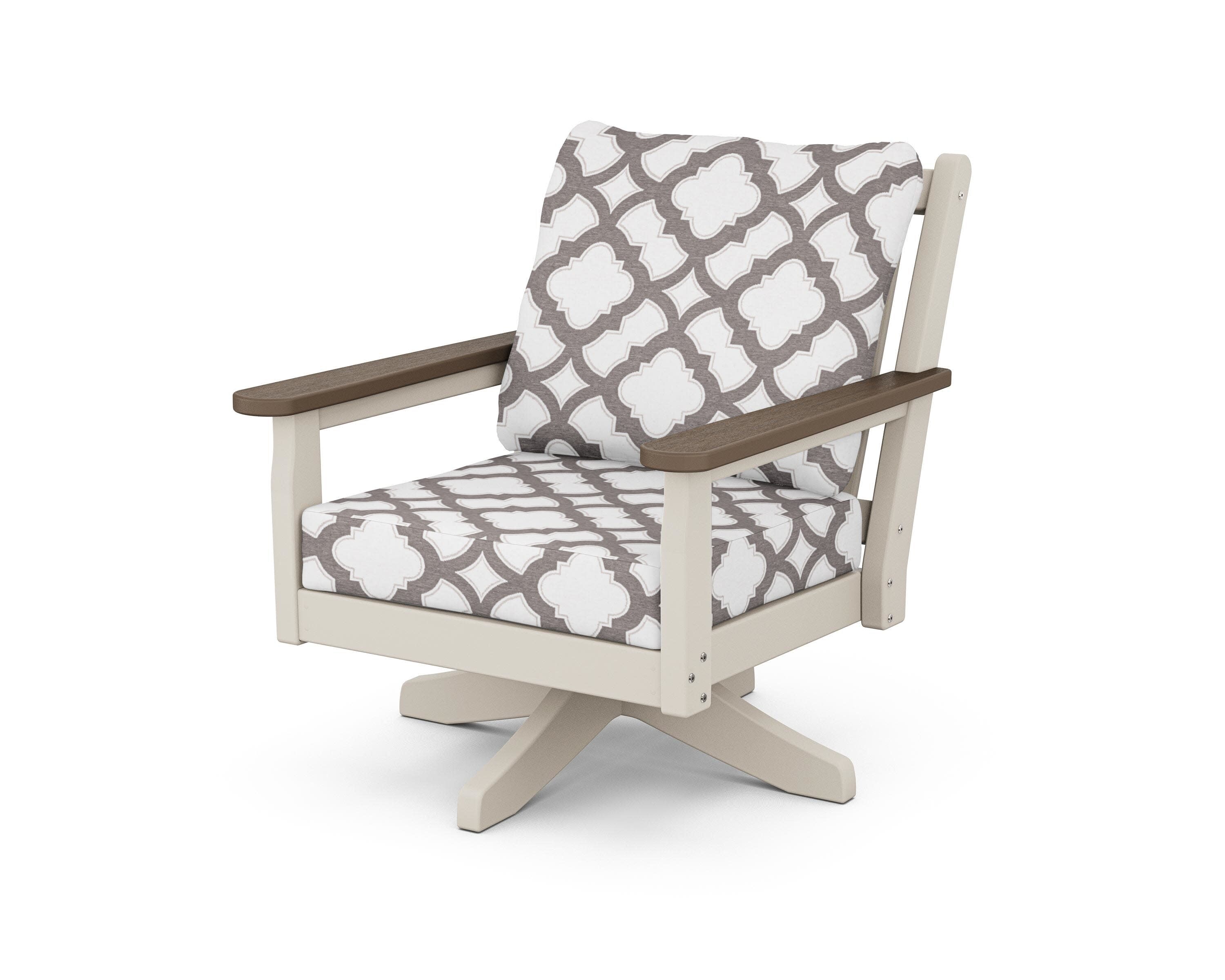 Chippendale Deep Seating Swivel Chair in Sand / Kona / Trellis Grey Mist