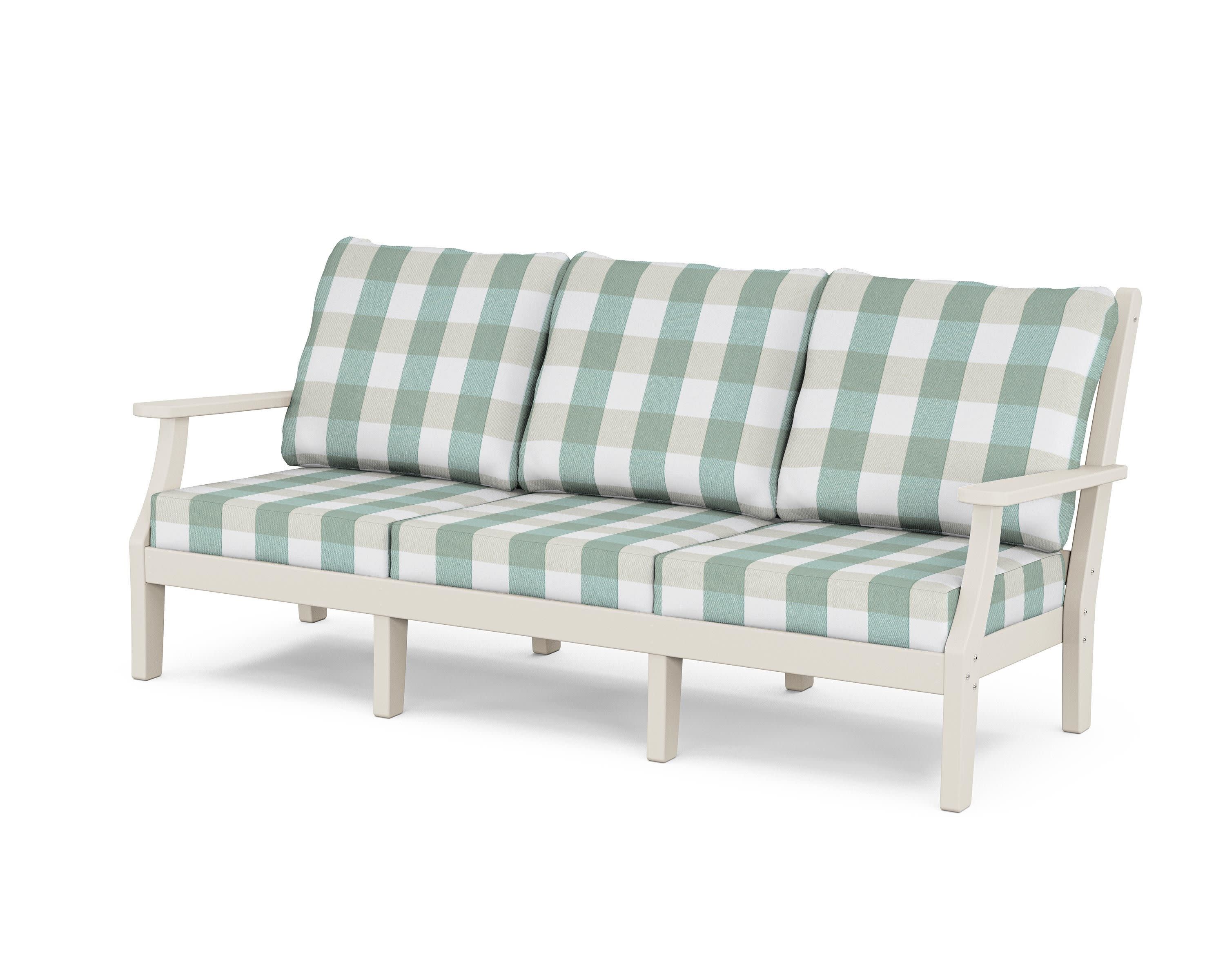 Wovendale Deep Seating Sofa in Sand / Buffalo Plaid Glacier Spa