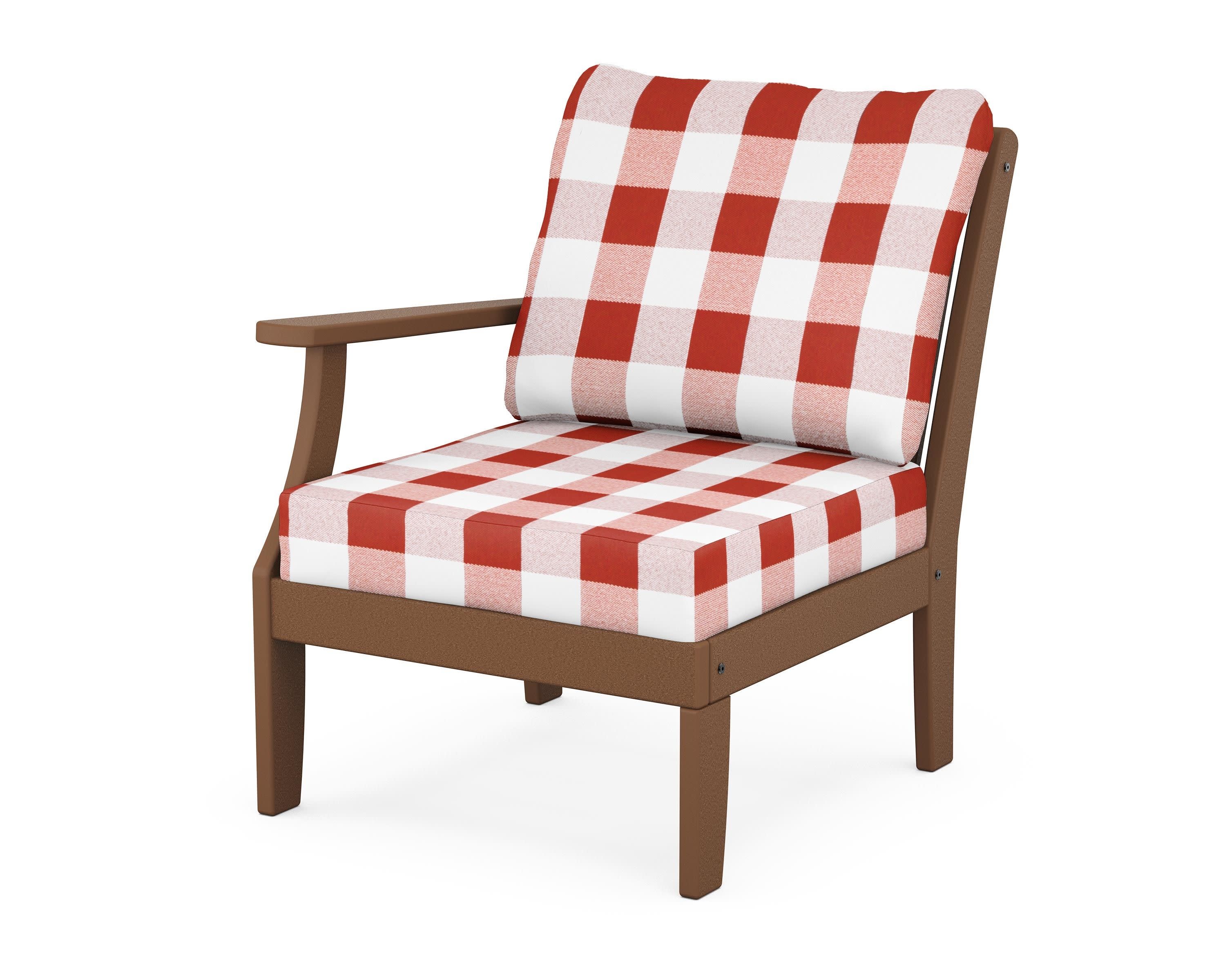 Braxton Modular Left Arm Chair in Teak / Buffalo Plaid Crimson