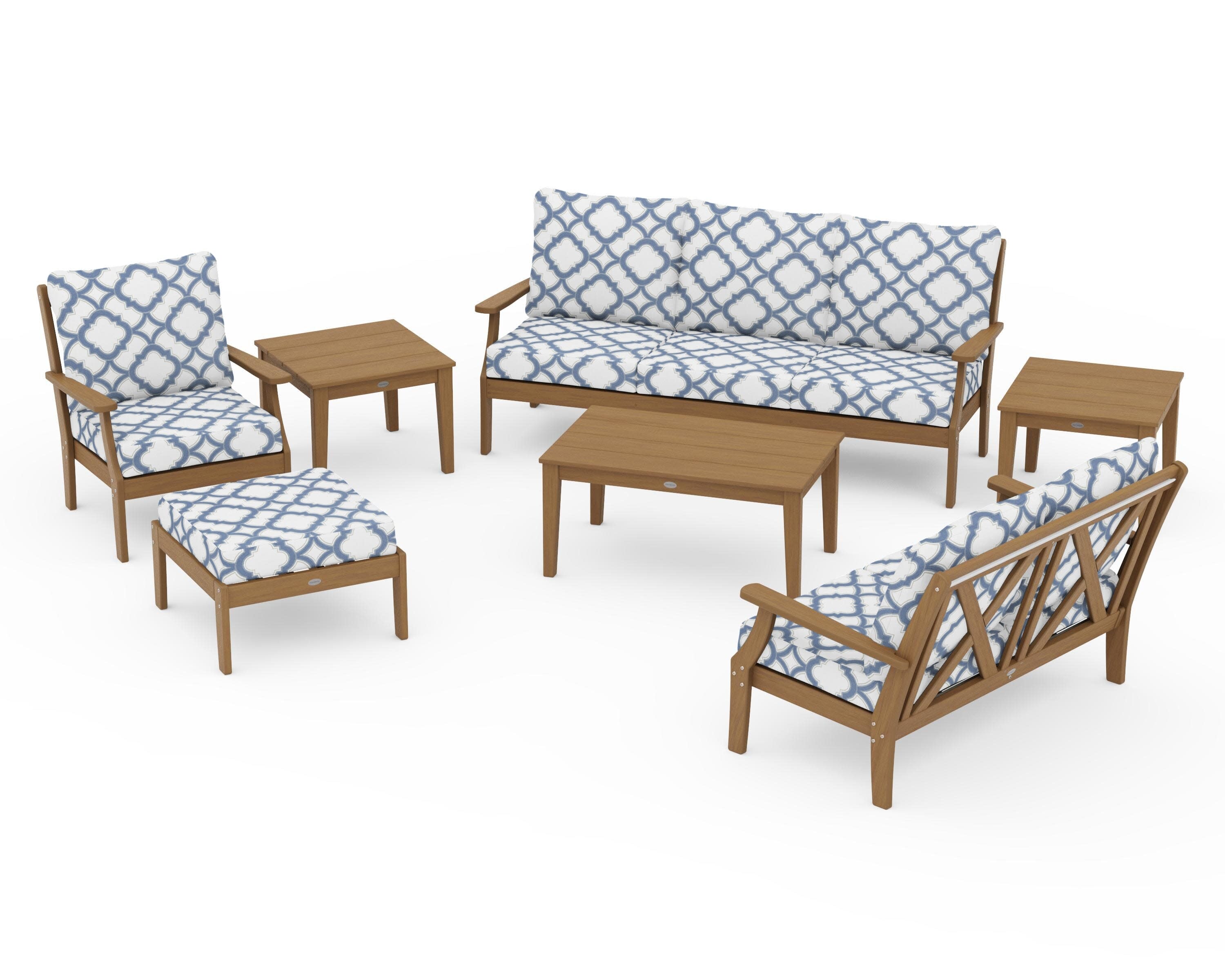 Braxton 7-Piece Deep Seating Set in Natural / Trellis Sky Blue