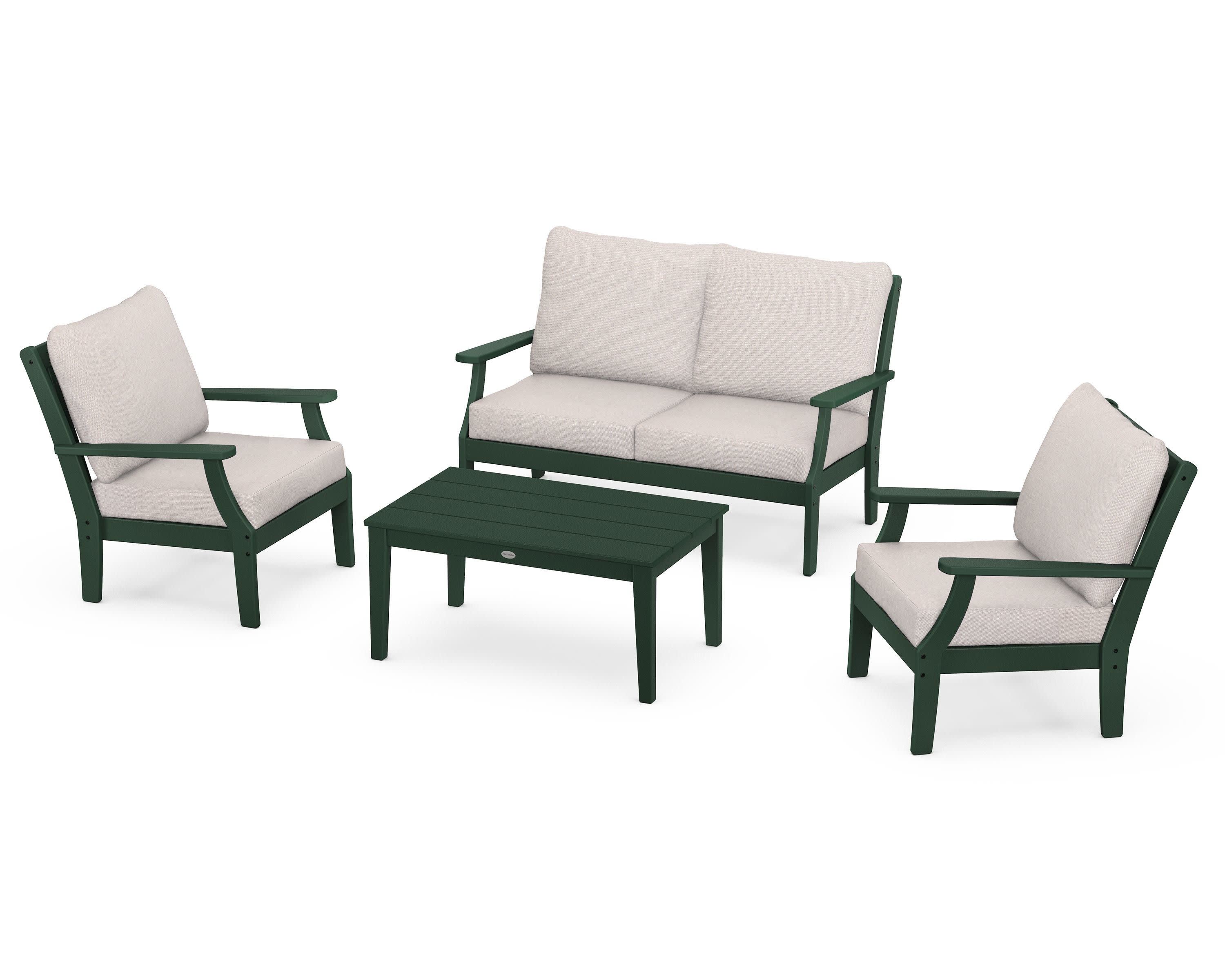 Braxton 4-Piece Deep Seating Chair Set in Green / Dune Burlap