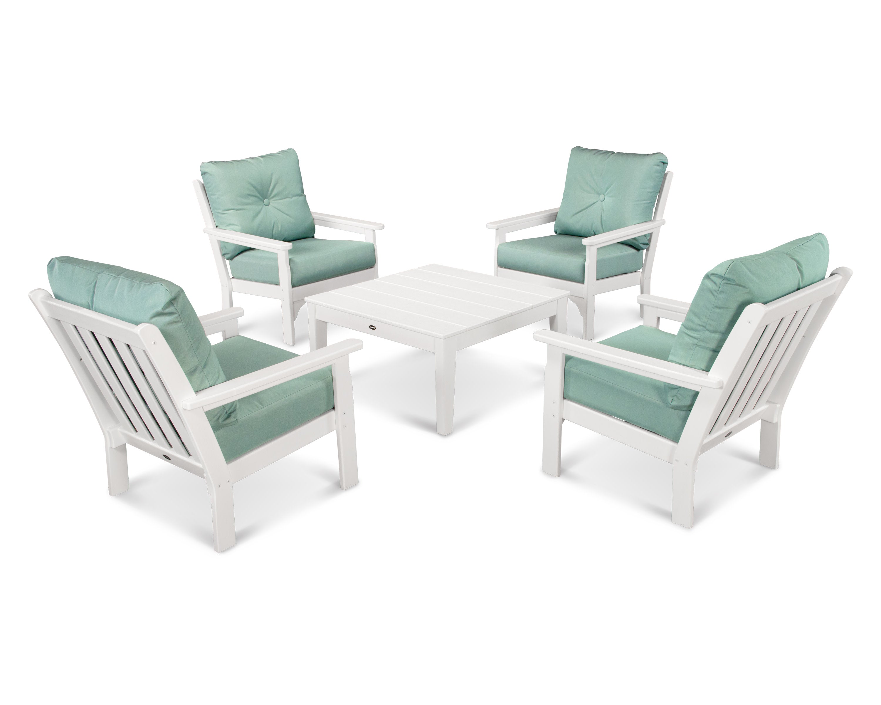 Vineyard 5-Piece Deep Seating Conversation Set in White / Spa
