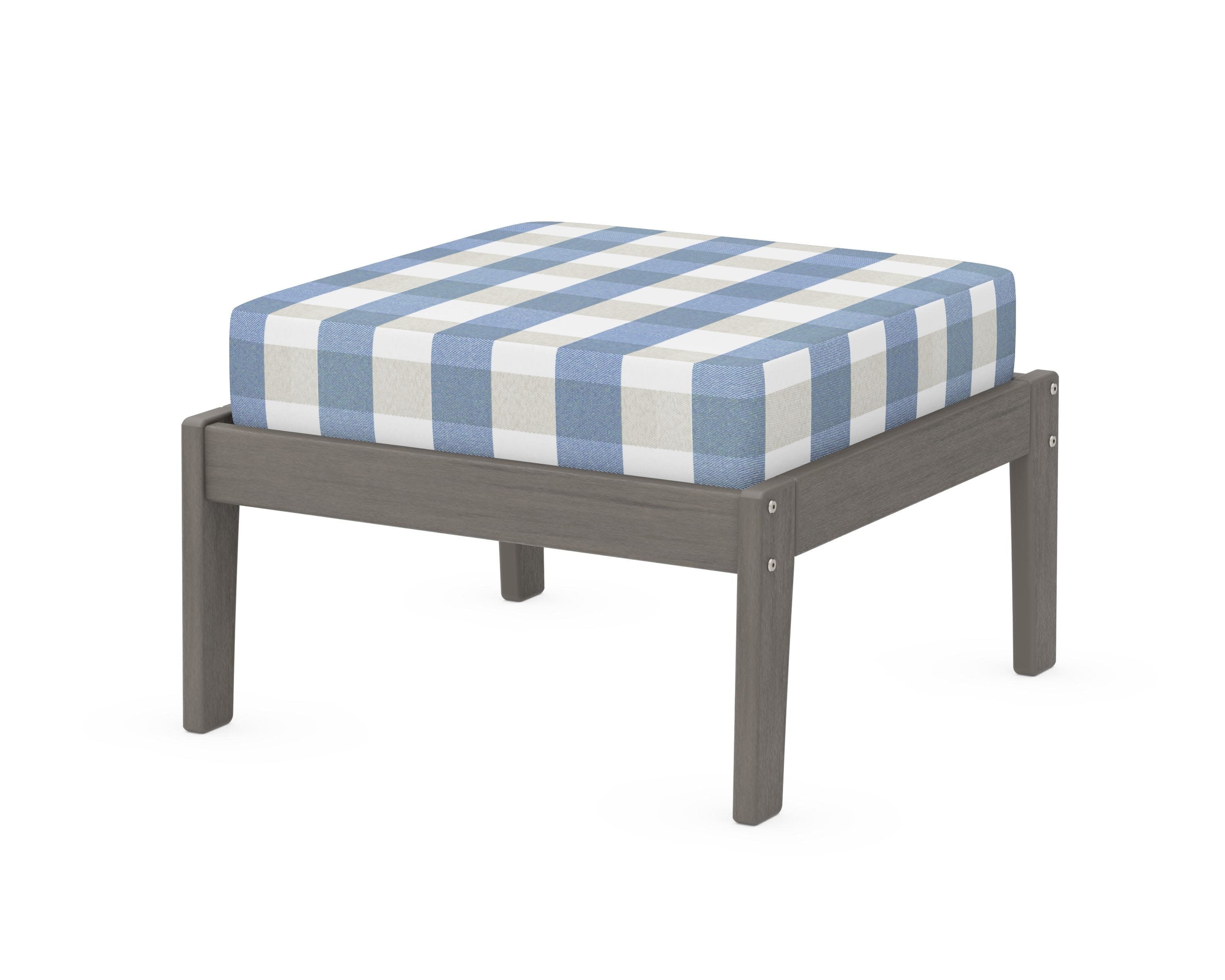 Deep Seating Ottoman in Driftwood / Buffalo Plaid Sky Blue