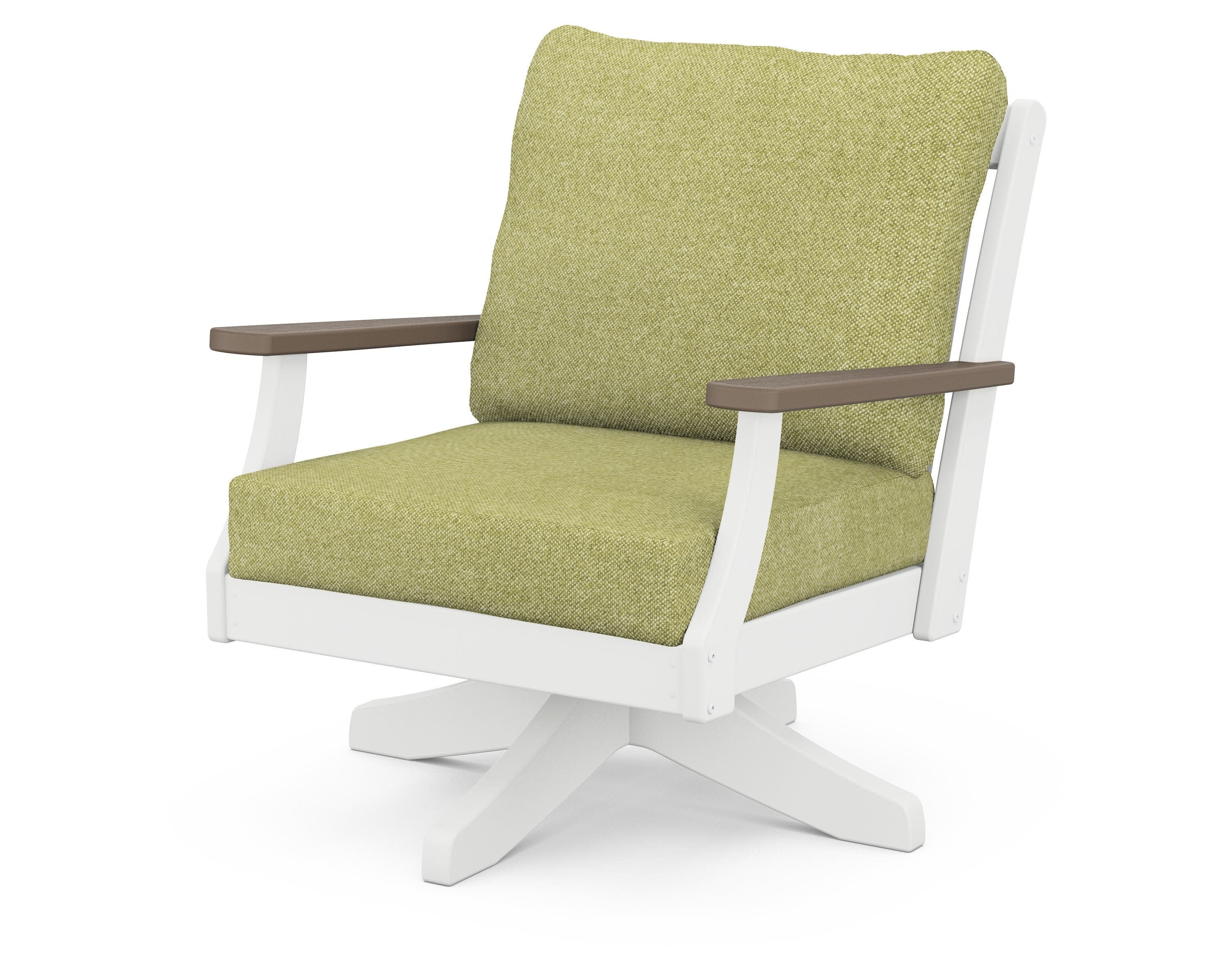 Braxton Deep Seating Swivel Chair in White / Kona / Chartreuse Boucle