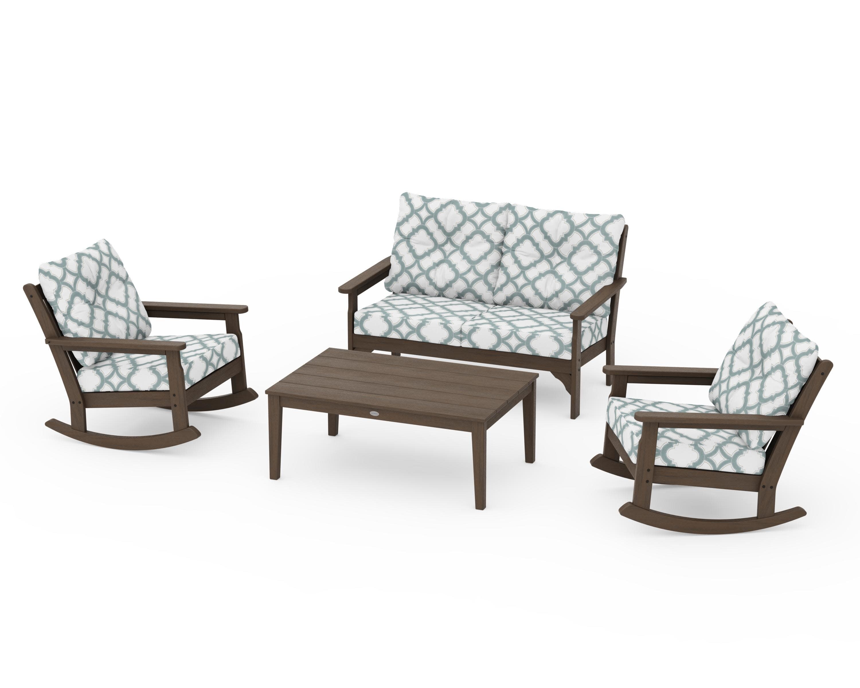 Vineyard 4-Piece Deep Seating Rocking Chair Set in Kona / Trellis Glacier Spa